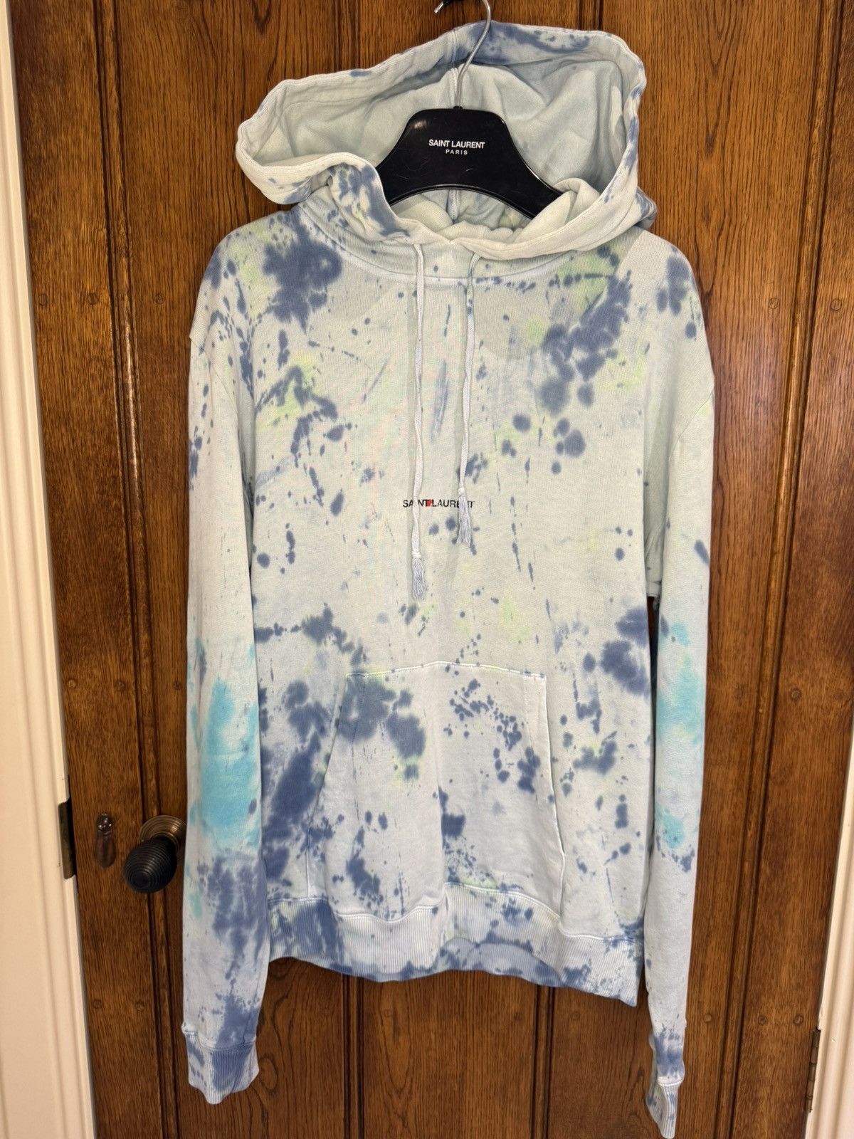 Saint Laurent Paris SS19 Saint Laurent rive gauche logo tie dye blue hoodie S Size US S / EU 44-46 / 1 - 1 Thumbnail