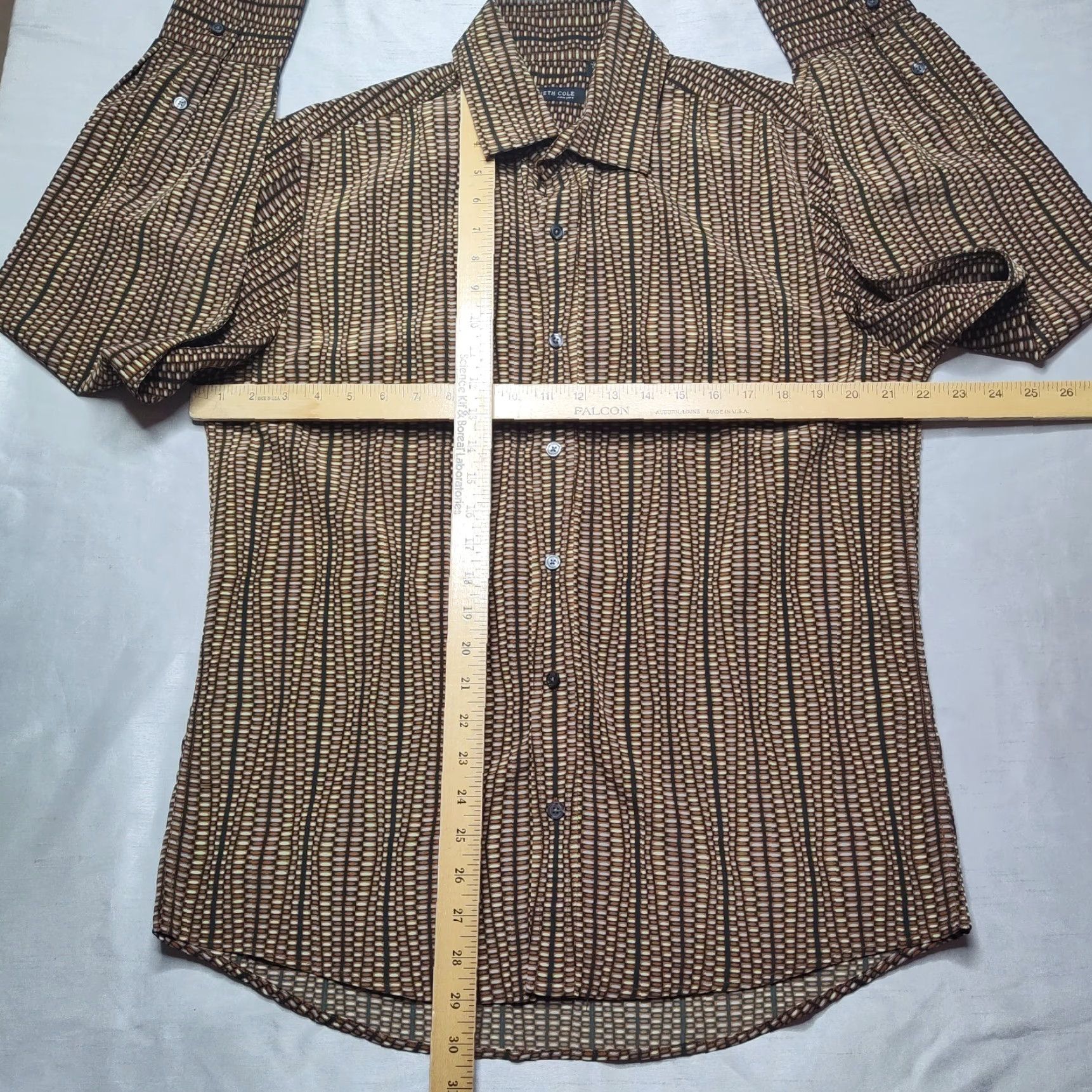 Kenneth Cole KENNETH COLE Men Medium Basket Weave Print Polyester Button-Up Shirt EUC Size US M / EU 48-50 / 2 - 7 Thumbnail
