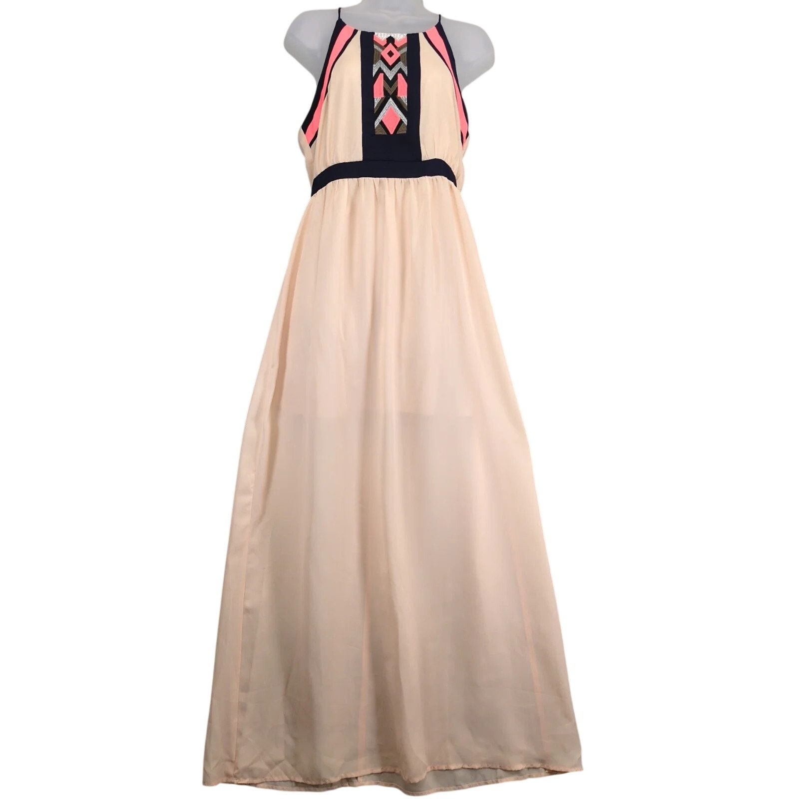 Other Lulumari Embroidered Peach Chiffon Halter Strap Maxi Dress M Size M / US 6-8 / IT 42-44 - 1 Thumbnail