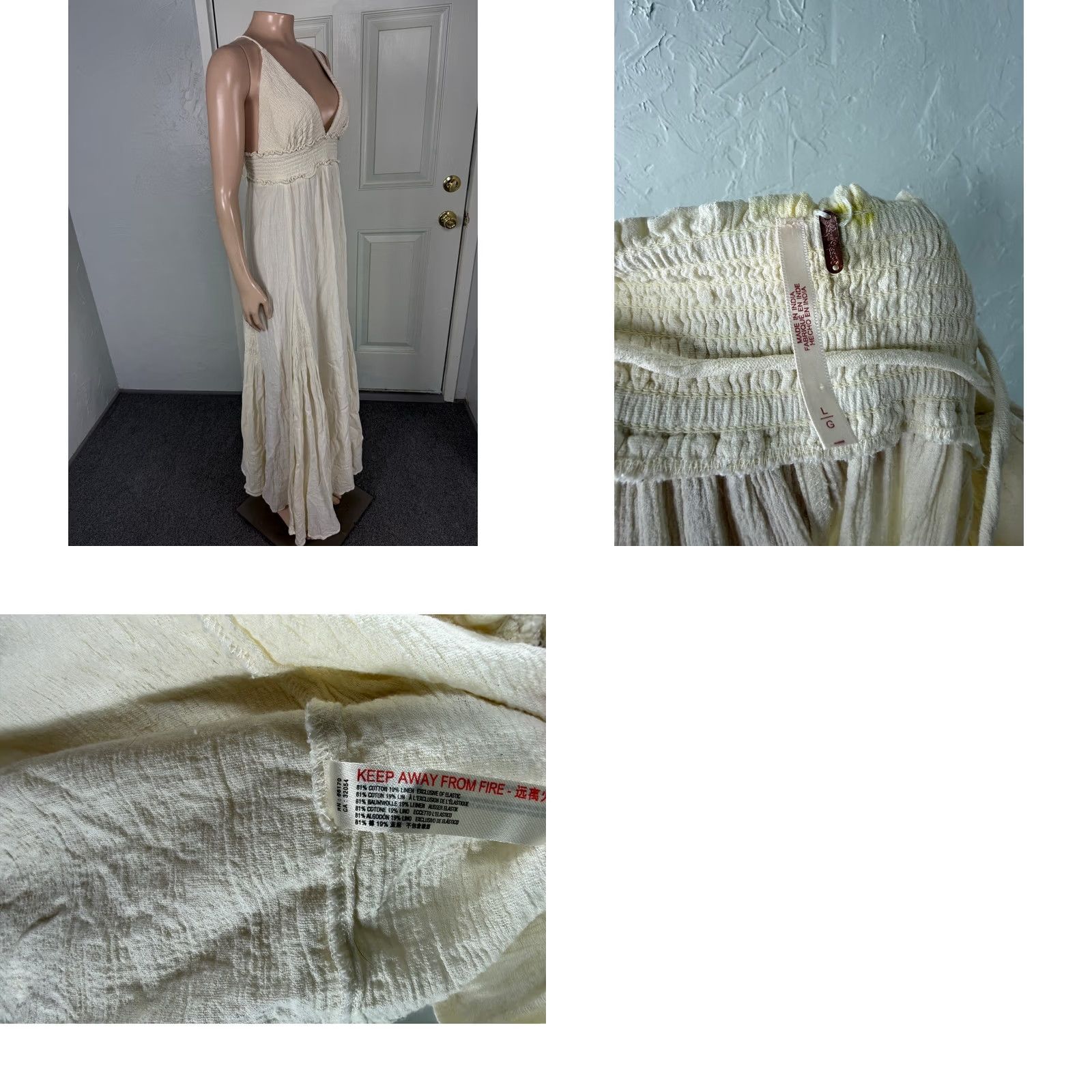 Free People Free People Dress Maxi Sleeveless Cream Cotton Bohemian V-Neck 100% Knit L Adult Womens Summer Casual NN15 Size L / US 10 / IT 46 - 8 Thumbnail