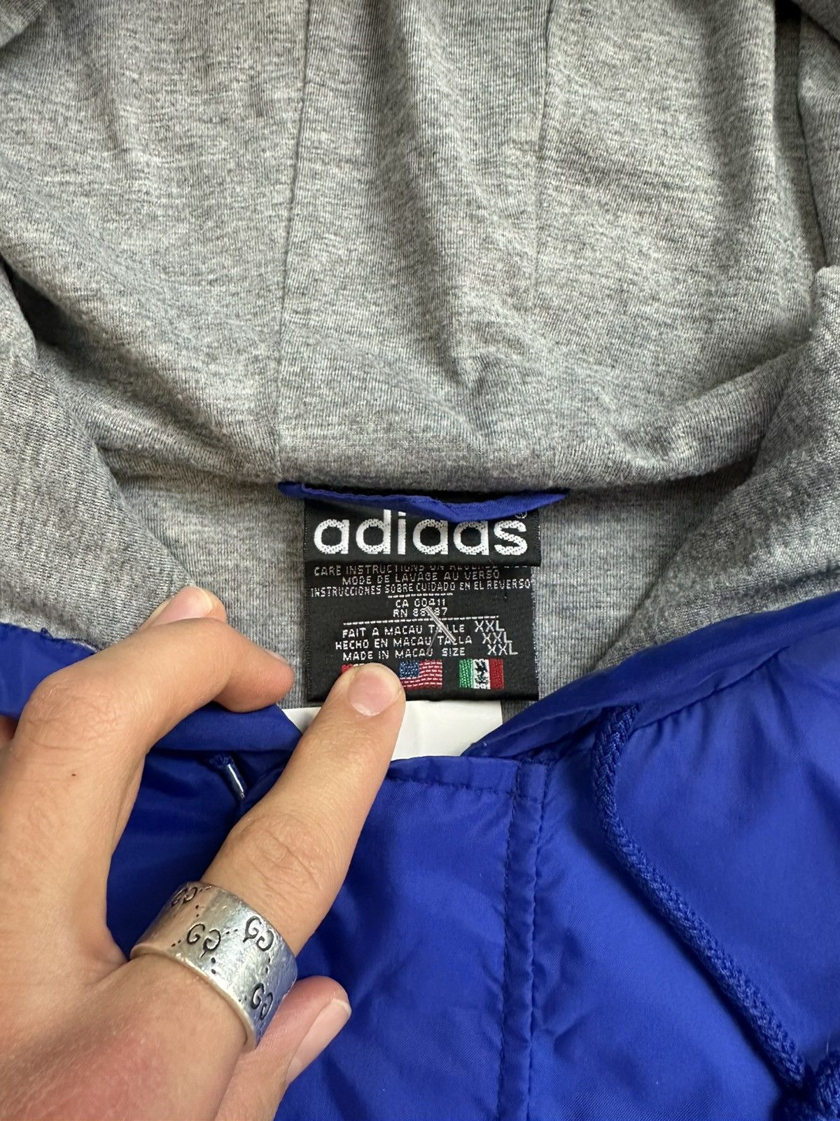 Vintage Adidas Long Windbreaker XXL Blue 90s