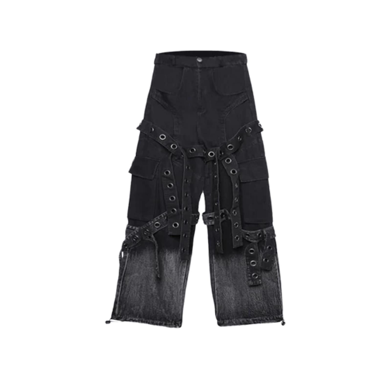 Japanese Brand Black Harness Cargo Pants - Multi-Strap Gothic Denim Size US 32 / EU 48 - 4 Thumbnail