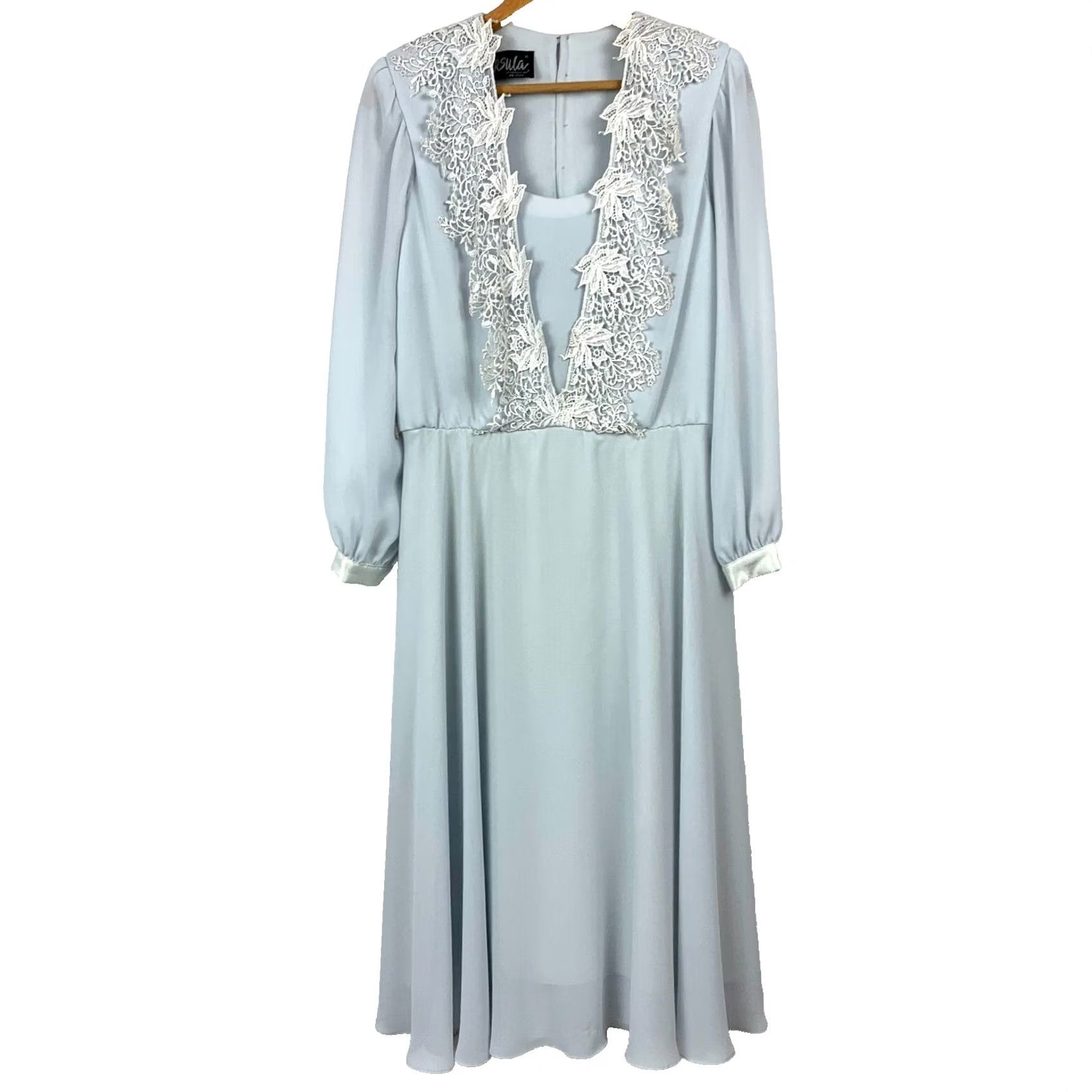 Vintage VINTAGE Ursula of Switzerland Blue Sheer Lace Polyester Dress Twee 8 Petite Size M / US 6-8 / IT 42-44 - 2 Thumbnail