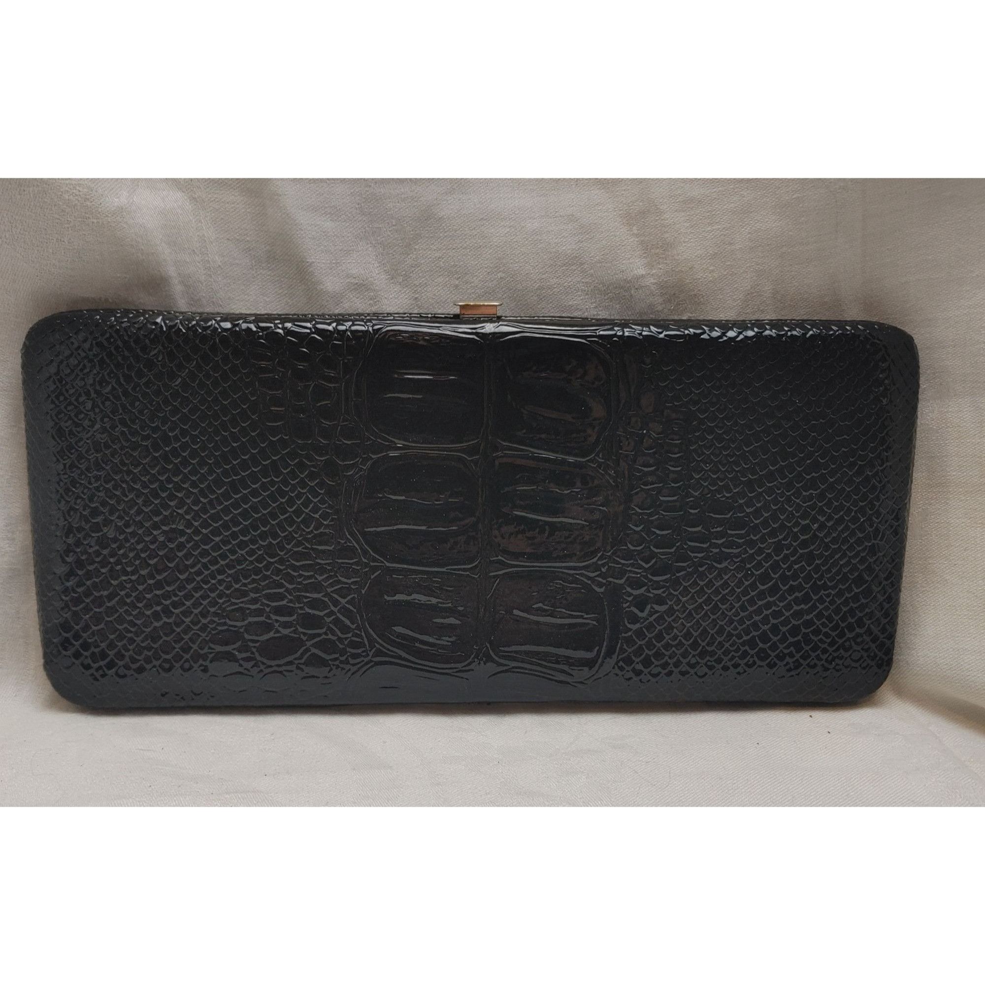 Other Hananel Women's Black Hardside Faux Python Clutch Wristlet Size ONE SIZE - 1 Thumbnail