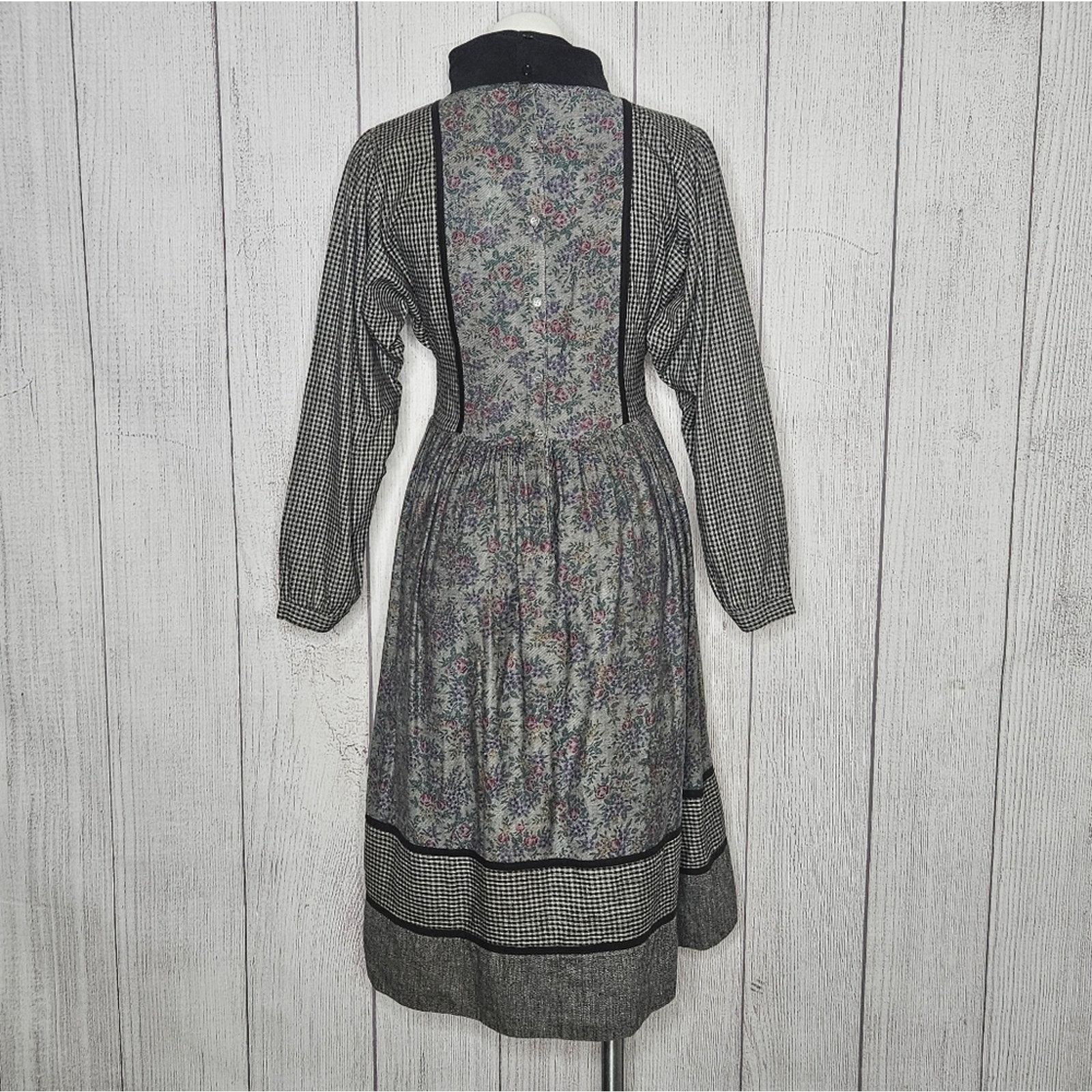 Vintage VTG 70s Phool Plaid Floral Embroidered Rayon Prairie Dress Size S / US 4 / IT 40 - 5 Thumbnail