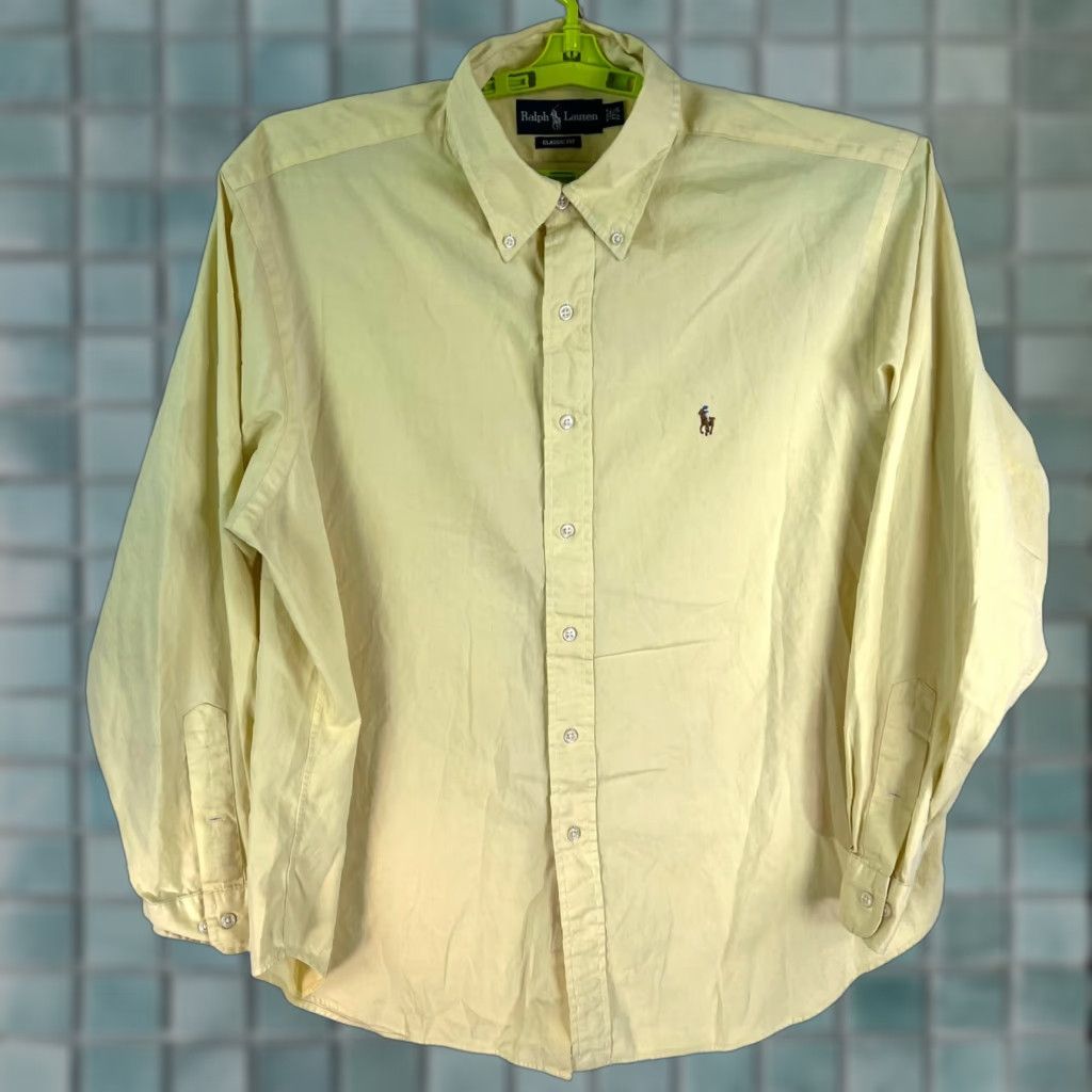 Ralph Lauren Ralph Lauren Button-Down Shirt Adult 17.5 Yellow Long Sleeve Classic Fit Mens Size US XL / EU 56 / 4 - 1 Thumbnail