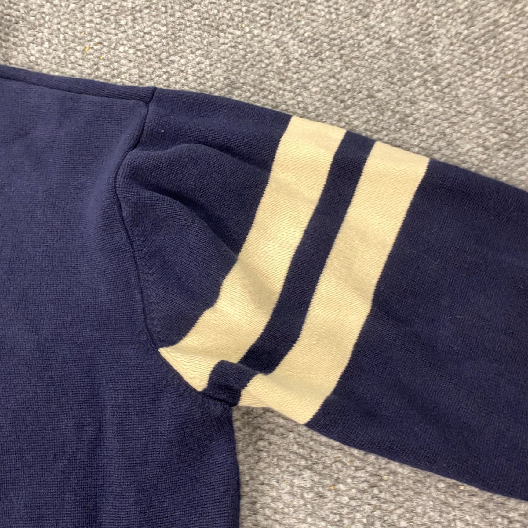 Vintage VINTAGE J. Peterman Sweater Shirt Mens XL Navy 1/4 Zip Hooded Striped Knit Cotton Pullover Mens XL Navy Knit Shirt Size US XL / EU 56 / 4 - 2 Thumbnail