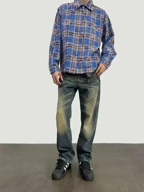 Japanese Brand Retro washed distressed corrugated jeans Size US 32 / EU 48 - 4 Thumbnail