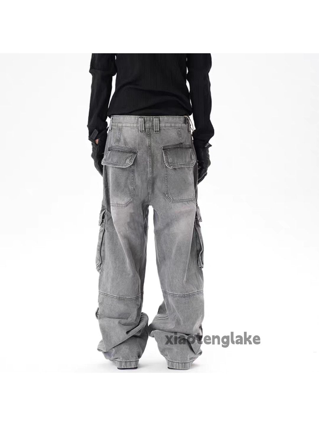 unisex washed faded loose baggy skate cargo jeans