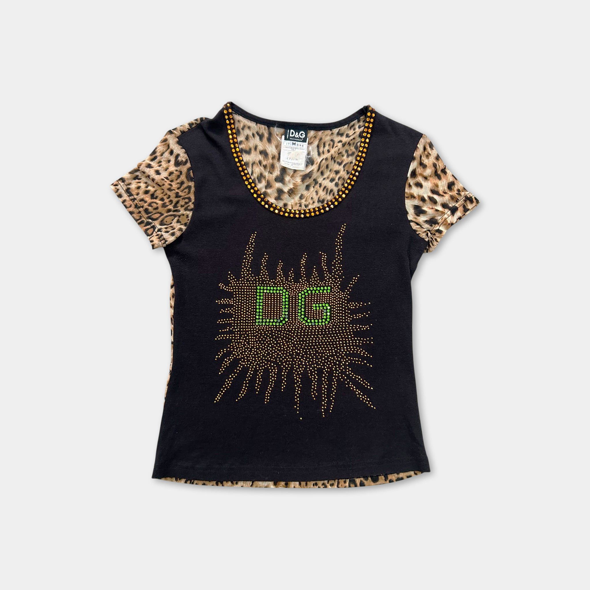 Dolce & Gabbana Dolce & Gabbana 2000s Rhinestone Leopard Tee Size S / US 4 / IT 40 - 1 Thumbnail