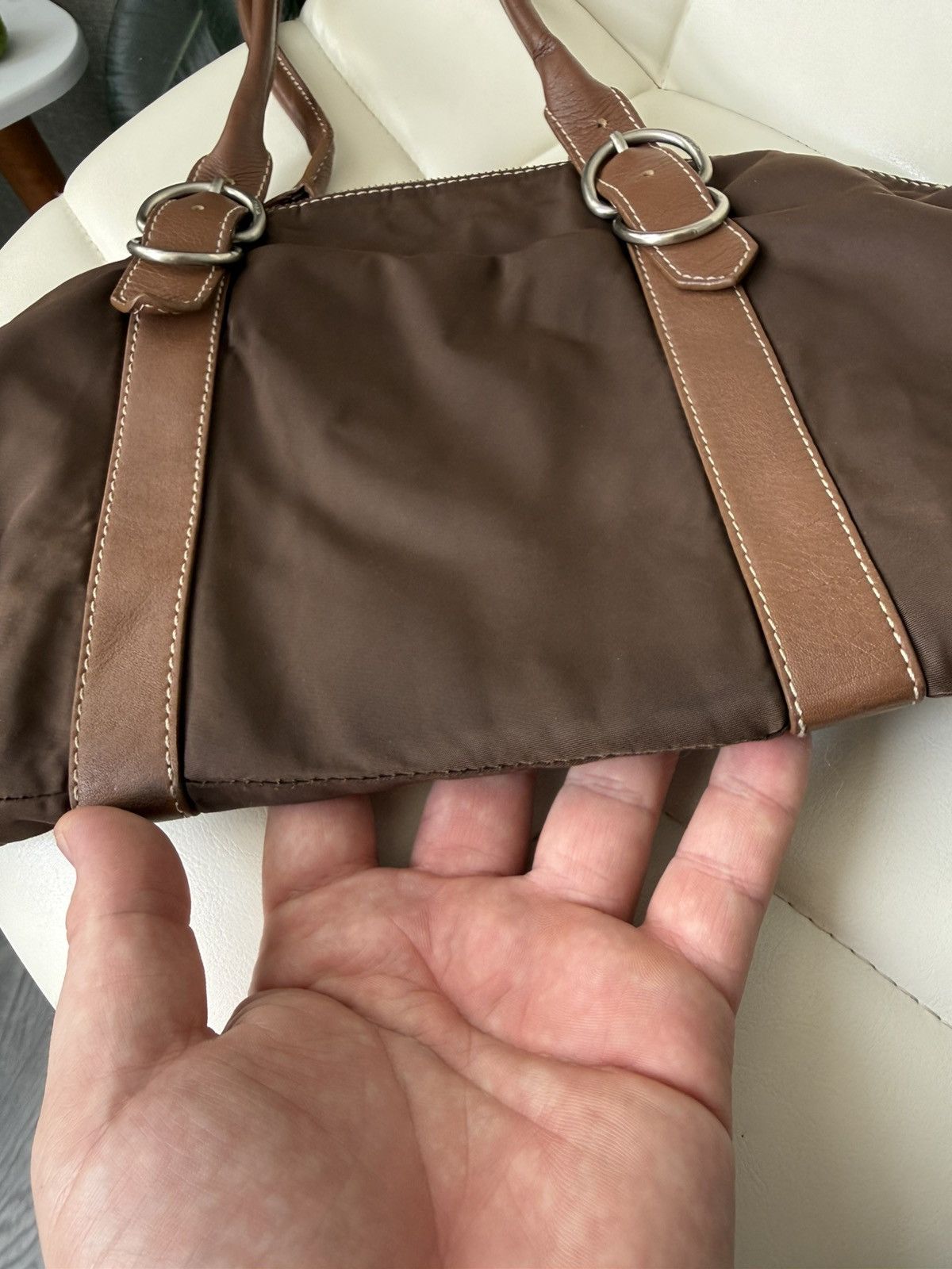 Prada Vintage 00s Prada Triangle Logo Nylon & Leather Brown Bag Size ONE SIZE - 21 Thumbnail