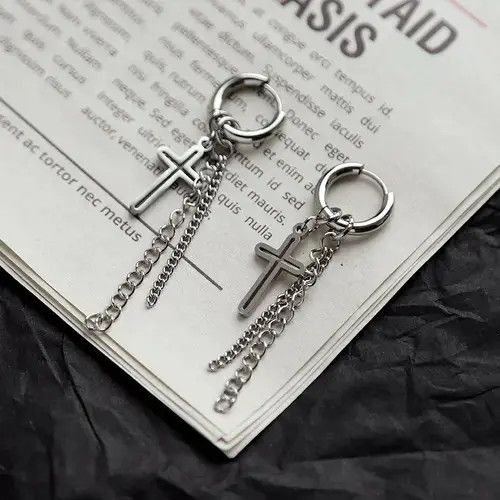 Metropolitan View Stainless Steel Cross Dangle Drop Earrings for Men Women Size ONE SIZE - 3 Thumbnail