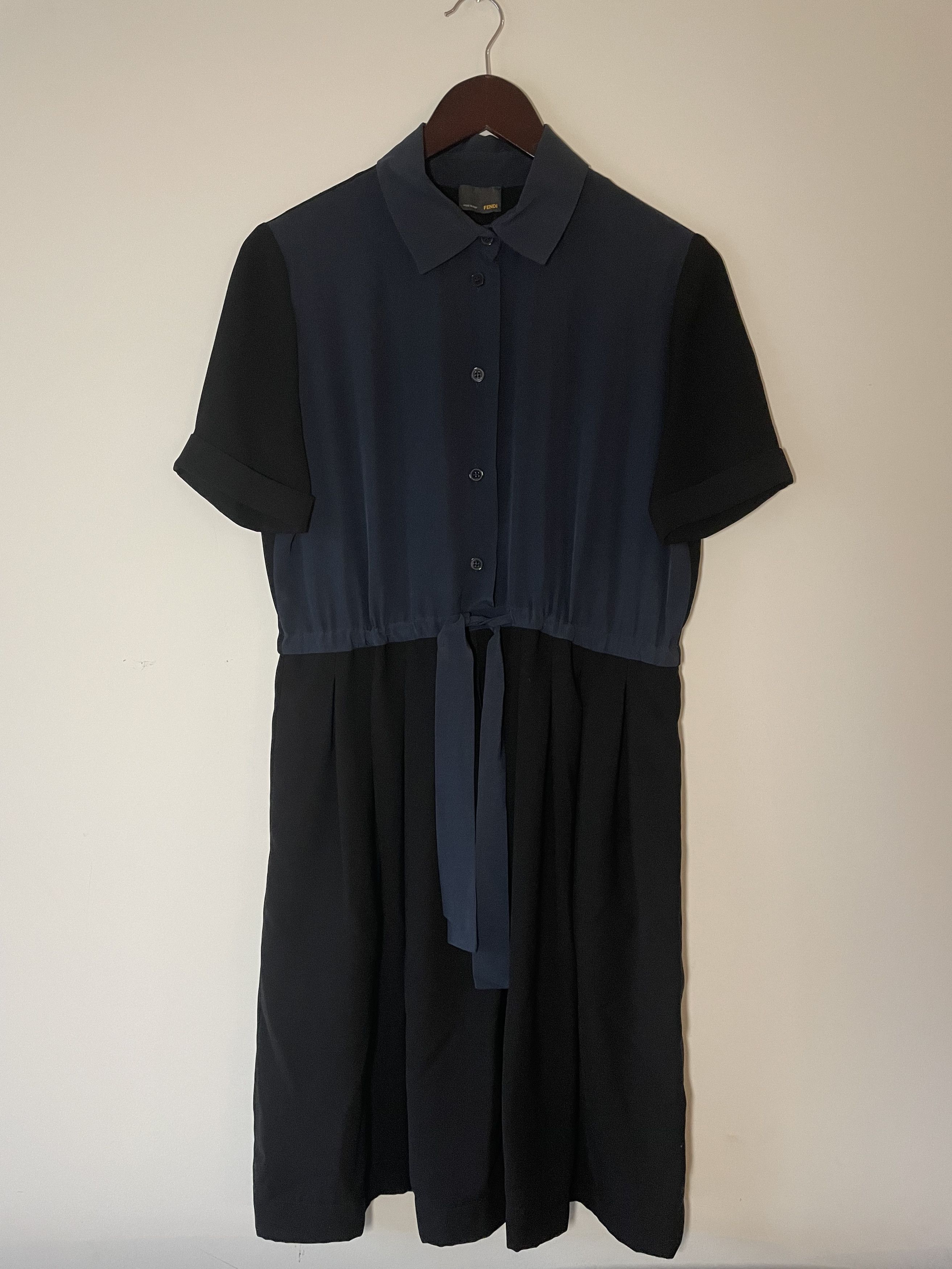 image of Fendi Black And Navy Midi Dress in Black/Navy, Women's (Size Small)