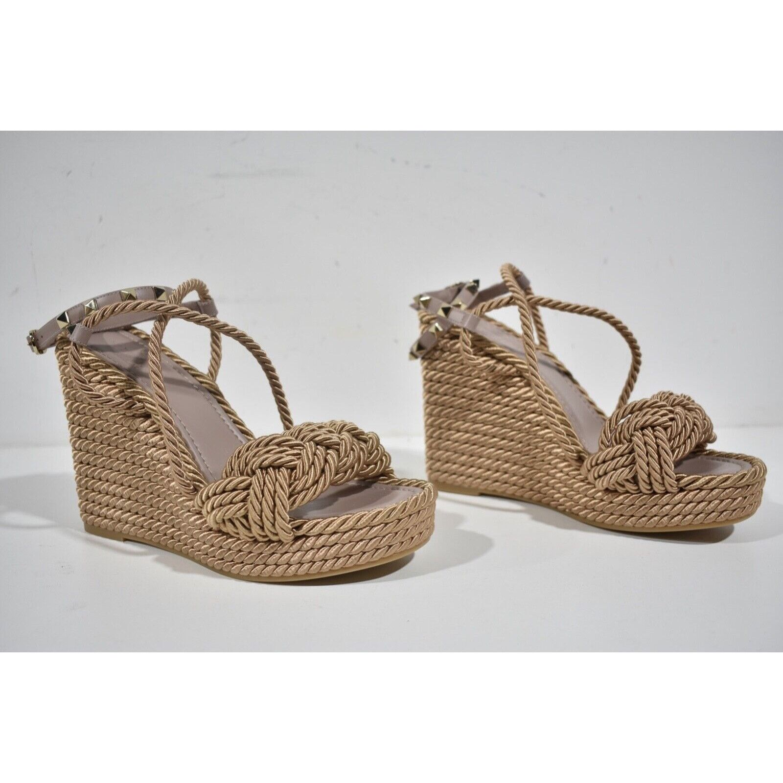 Valentino Rockstud Torchon Poudre Rope Wedge Ankle Strap Sandal 42 Size US 12 / IT 42 - 4 Thumbnail