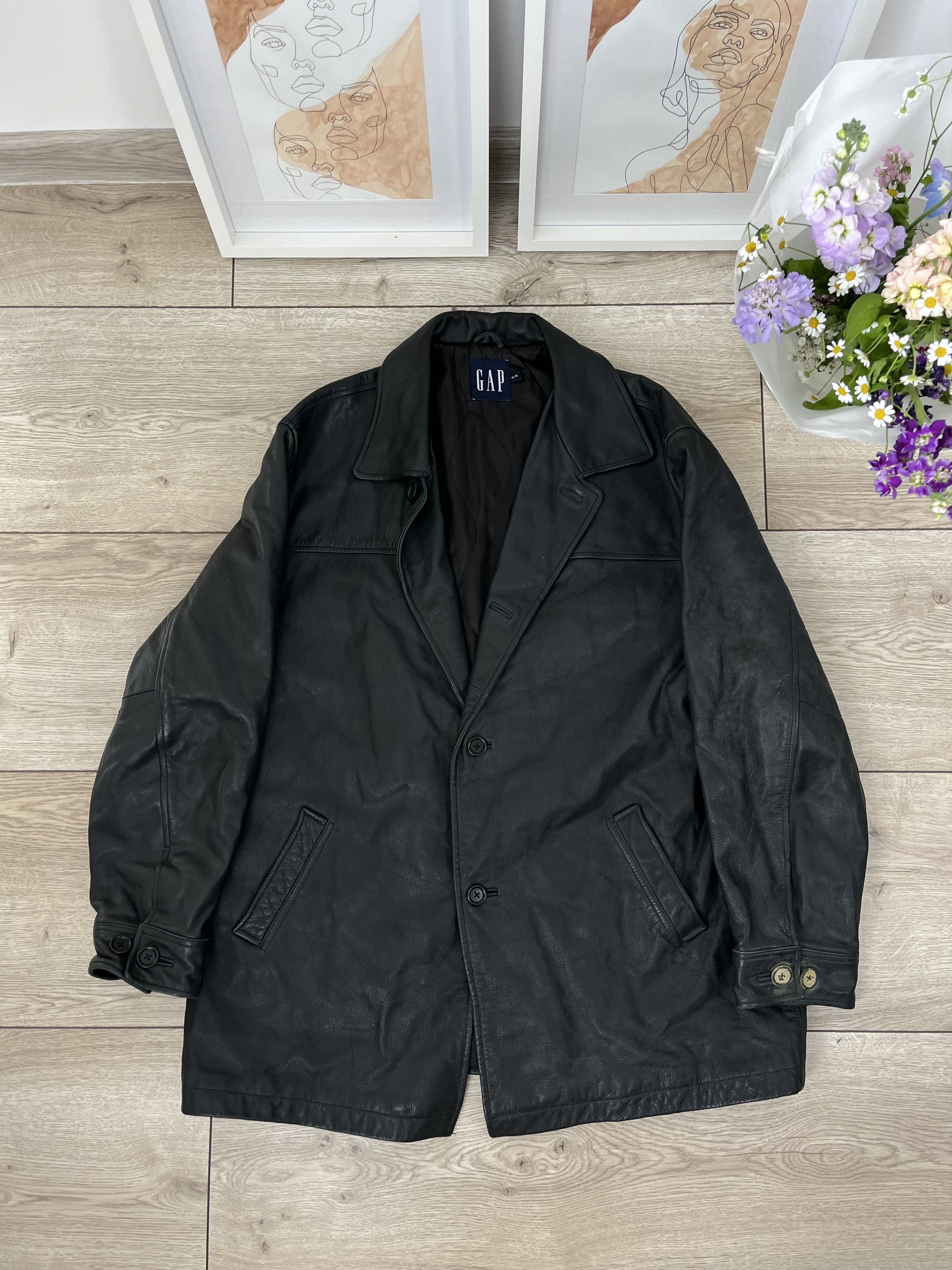 image of Gap Genuine Leather Jacket in Black, Men's (Size XL)