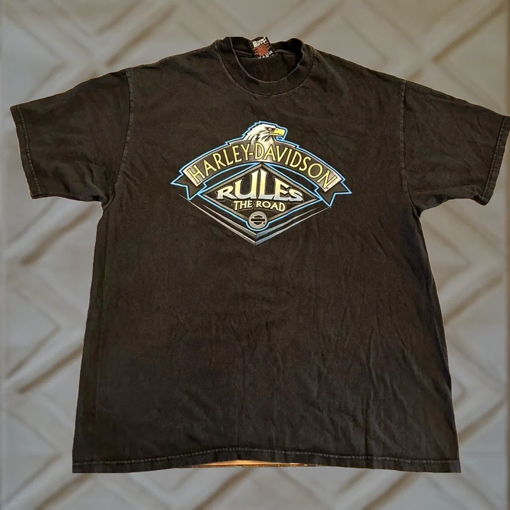 Harley Davidson VINTAGE Harley-Davidson T-Shirt XL Men Black 90s Motorcycle The Legends Roll On Boston Back Bay / Pre-owned Size US XL / EU 56 / 4 - 1 Thumbnail