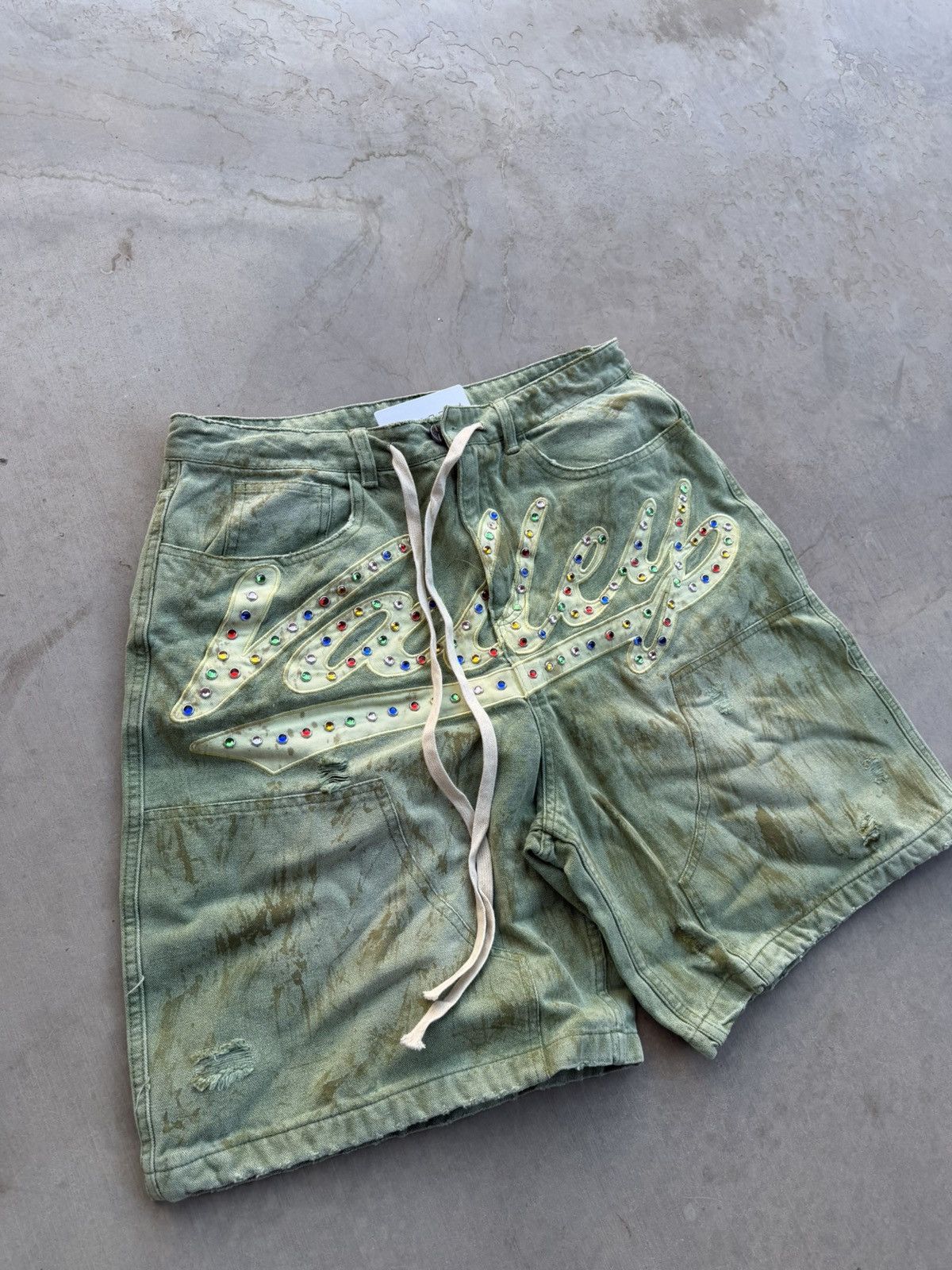 Vale Vale Forever Green Skittle Jorts – Rhinestone 30 New Size US 30 / EU 46 - 3 Thumbnail
