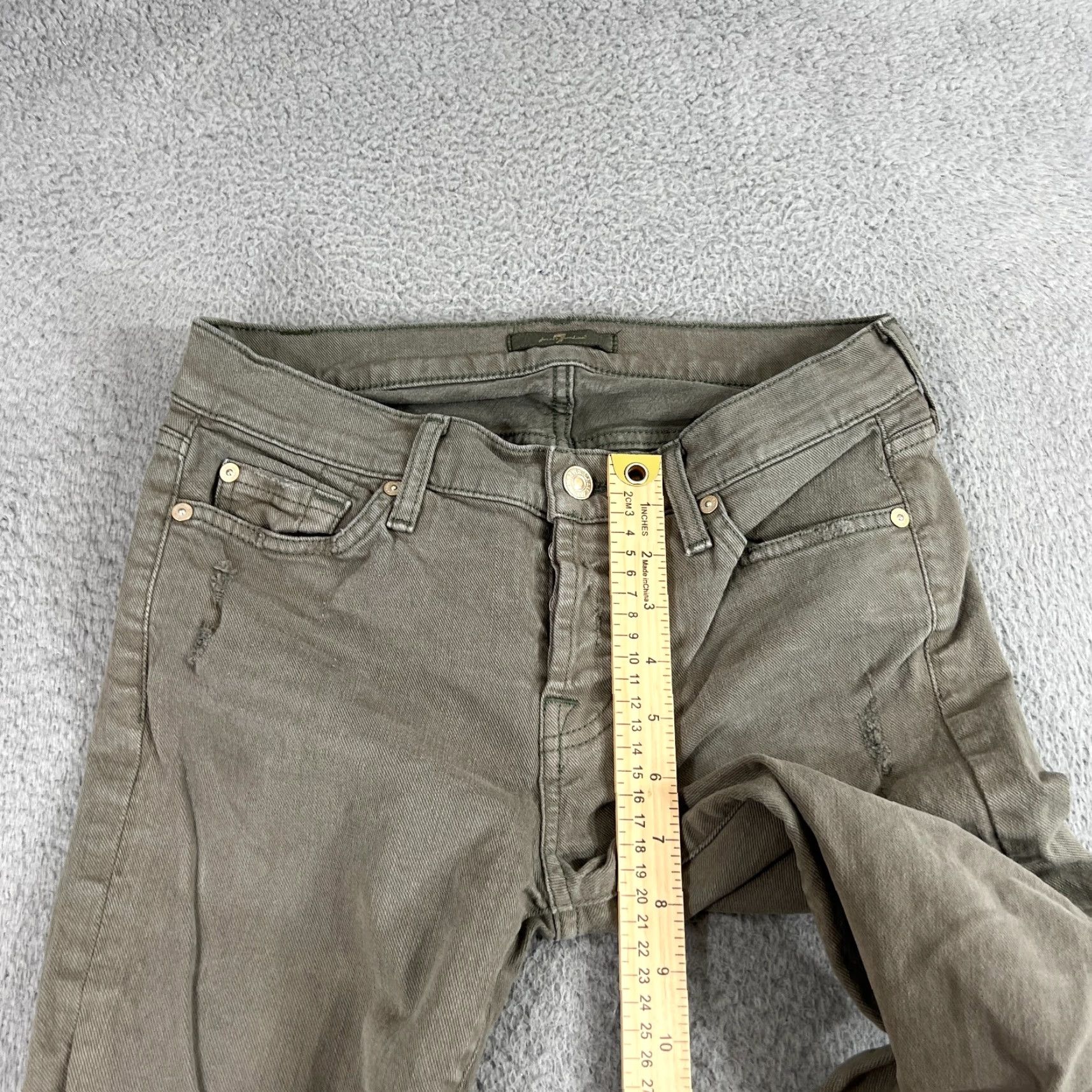 7 For All Mankind 7 For All Mankind Jeans Womens 25 Distressed Skinny Stretch Low Rise Green Size 42" / US 20 - 4 Thumbnail
