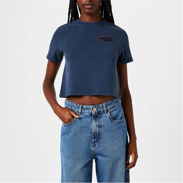 Missoni o1g2r1mq1124 Sport Logo Crop T Shirt in Dark Blue Size L / US 10 / IT 46 - 4 Thumbnail