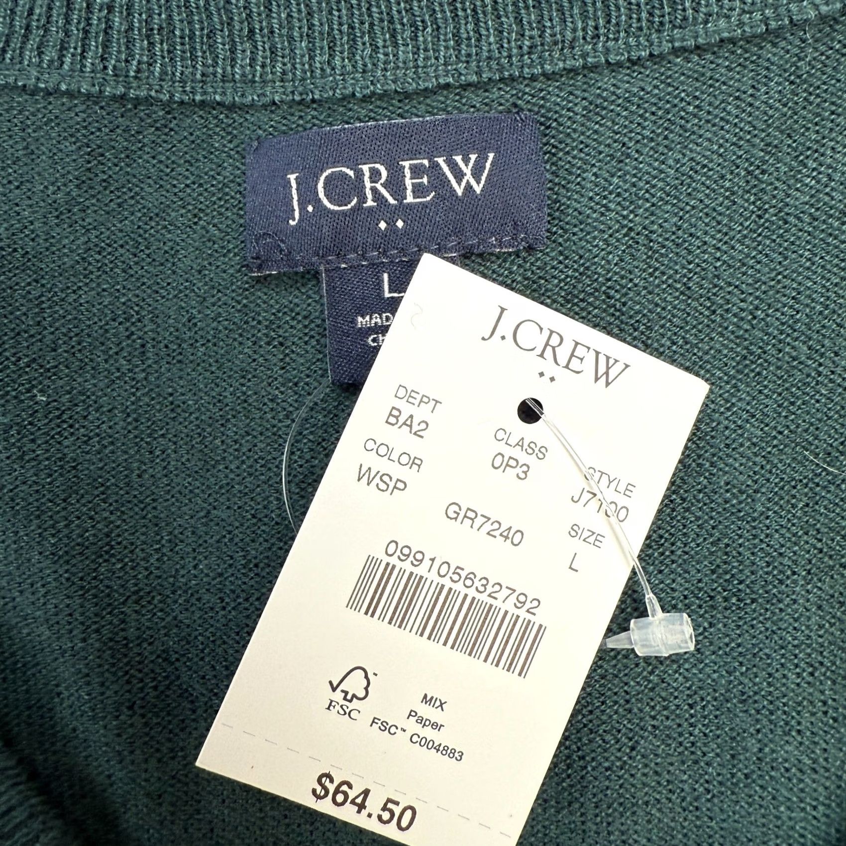 J.Crew J.CREW Sweater Mens Large Green V-Neck Merino Wool Blend Lightweight Pullover Knit Shirt Mens Home Office Casual Fall Winter 90s? Size US L / EU 52-54 / 3 - 3 Thumbnail