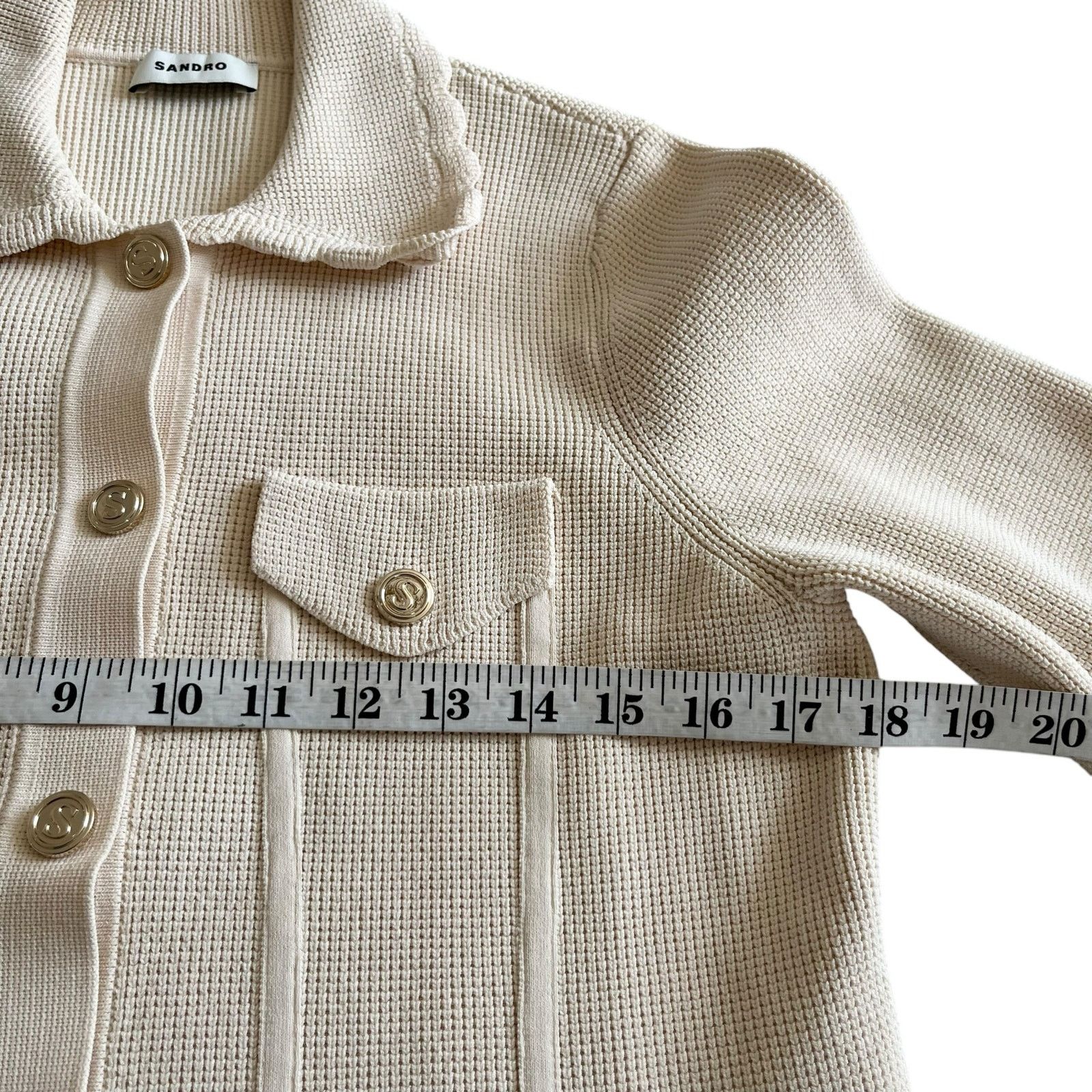 Sandro Sandro Paco Cream Waffle Knit Cardigan Sweater Jacket Size M / US 6-8 / IT 42-44 - 7 Thumbnail