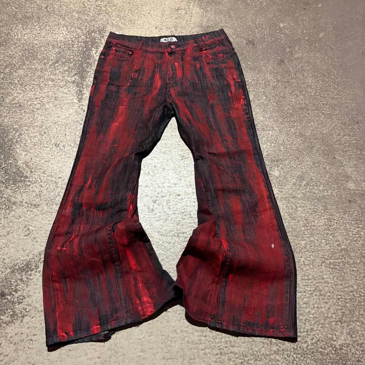Japanese Brand Custom Black Baggy Distressed Jeans Painted Wide Leg Size US 31 - 7 Thumbnail