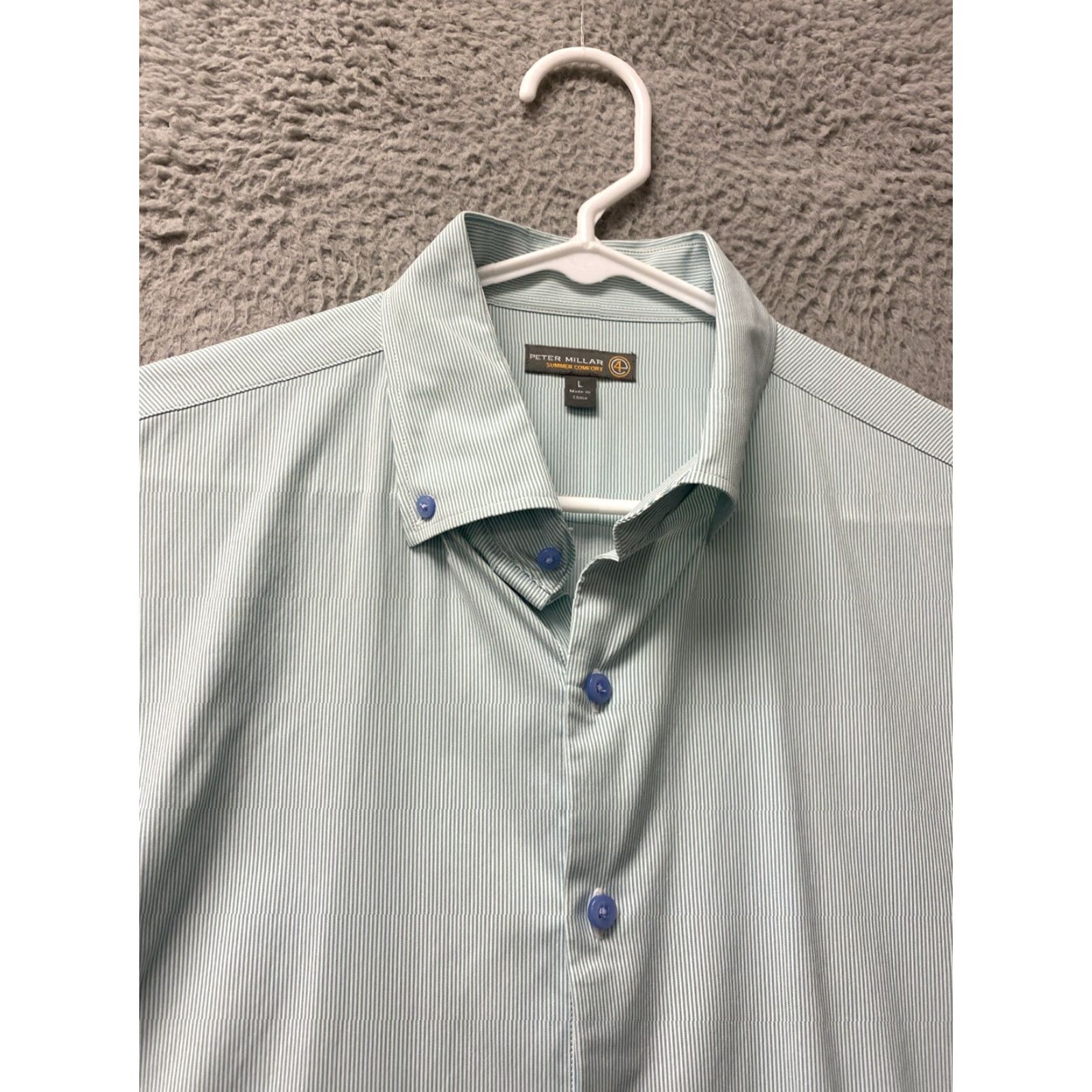 Peter Millar Peter Millar Summer Comfort Long Sleeve Shirt Men L Mint Green Pin Stripes Performance Golf Casual Size US L / EU 52-54 / 3 - 4 Thumbnail