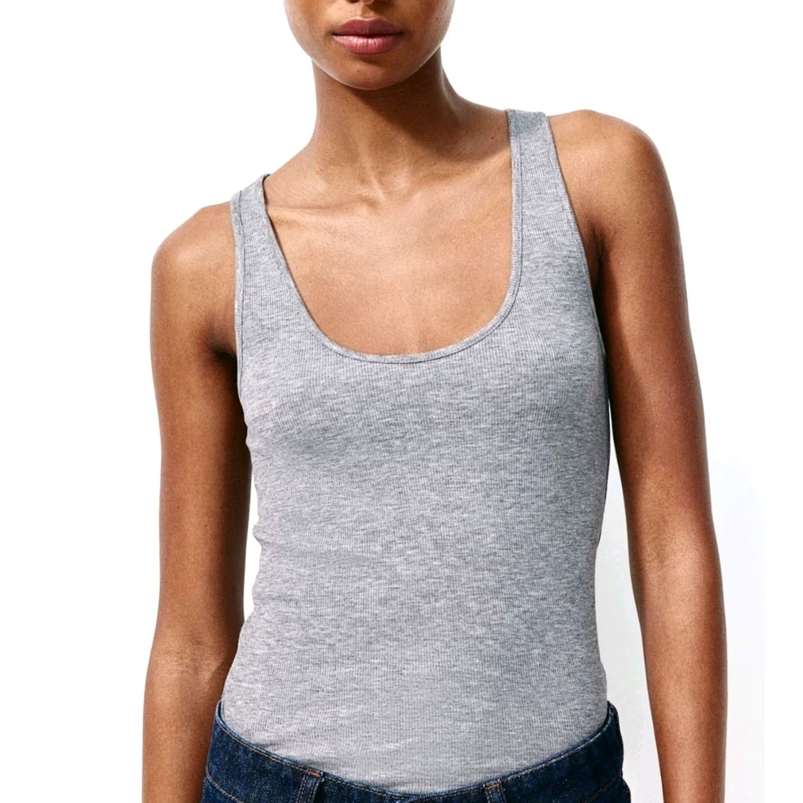 H&M H&M Basic Ribbed Vest Top XS Grey Women Tank Light Grey Vest Top XS Ladies Tank H&M Ribbed Tank Top Women XS Grey Size XS / US 0-2 / IT 36-38 - 2 Thumbnail