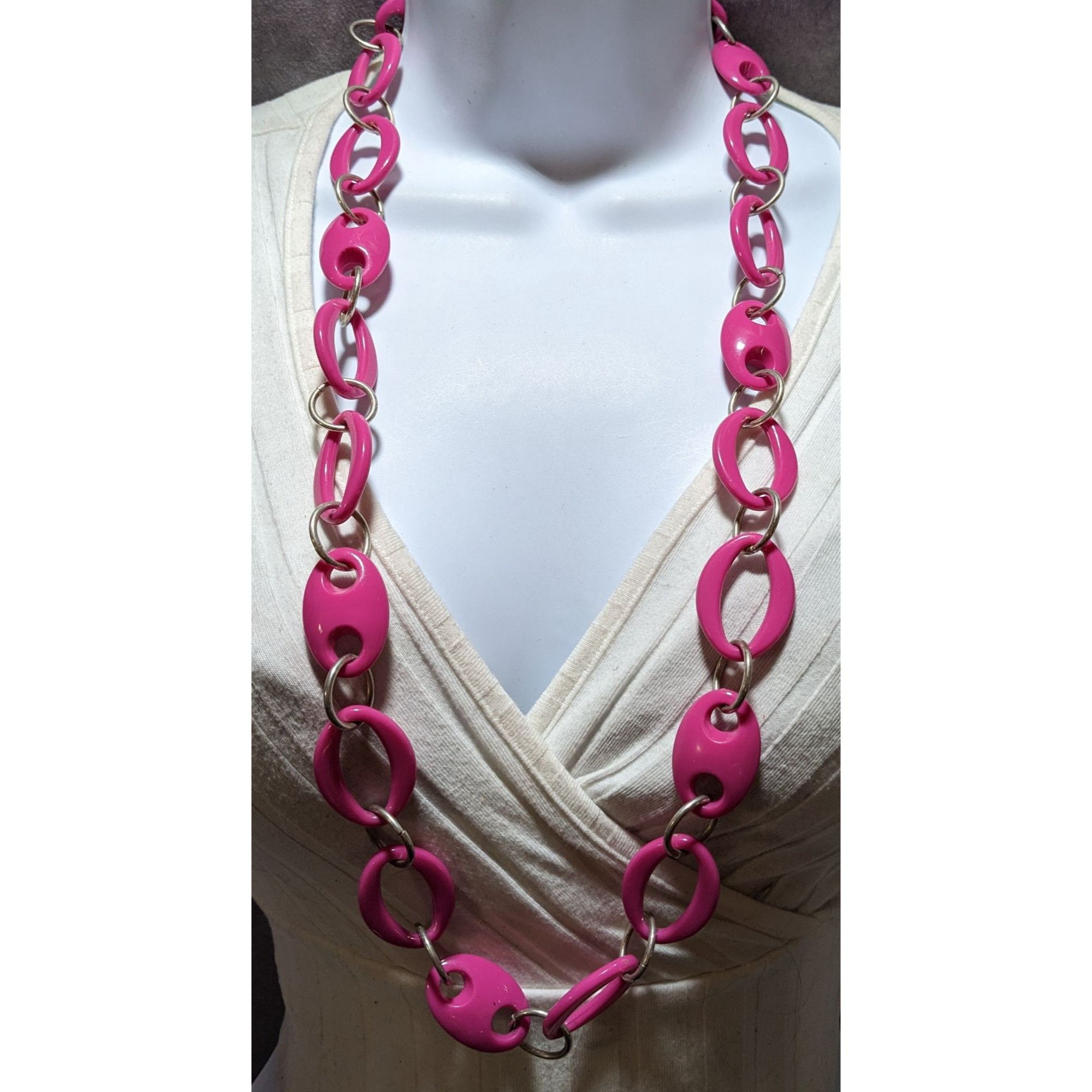 Other 80s Pink And Silver Large Link Necklace. Size ONE SIZE - 6 Thumbnail