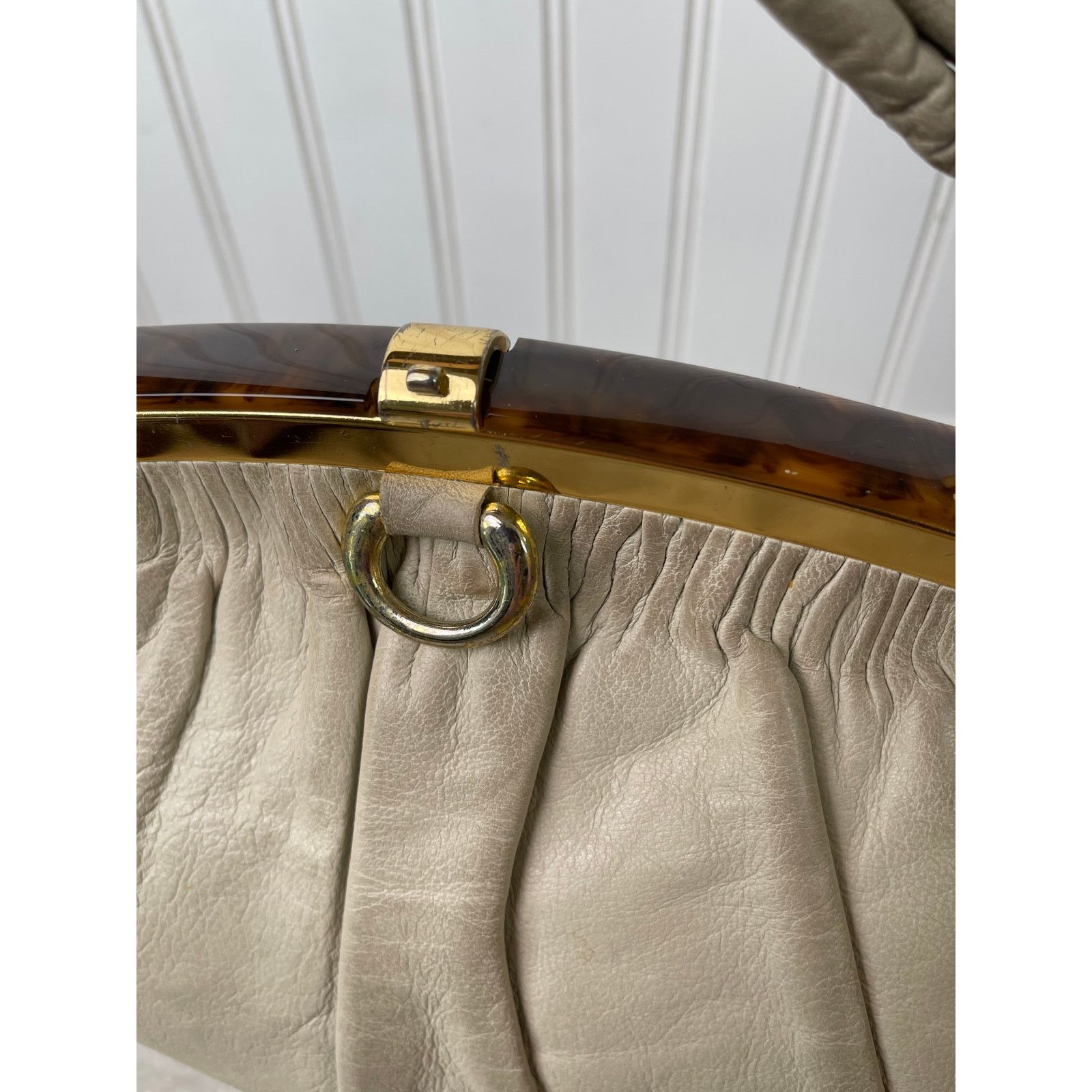 Vintage Etra VTG 50-60s Pleated Leather Handbag Elbief Frame White Size ONE SIZE - 5 Thumbnail