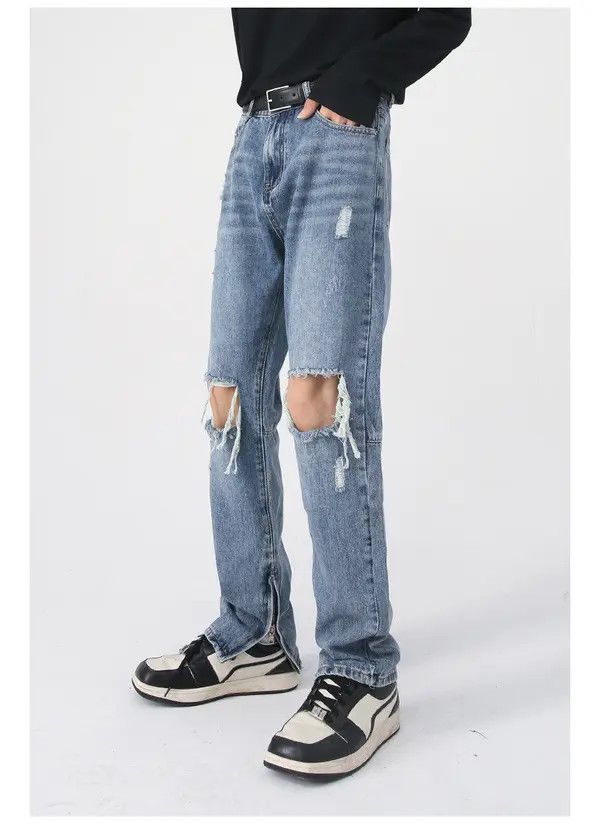 Japanese Brand VIBE High street retro zipper slit washed ripped jeans y2k Size US 34 / EU 50 - 4 Thumbnail