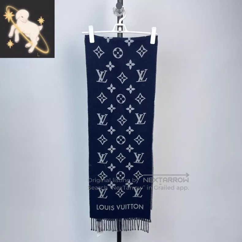 Louis Vuitton Louis Vuitton Monogram Dark Blue 100% Wool Scarf Size ONE SIZE - 1 Thumbnail