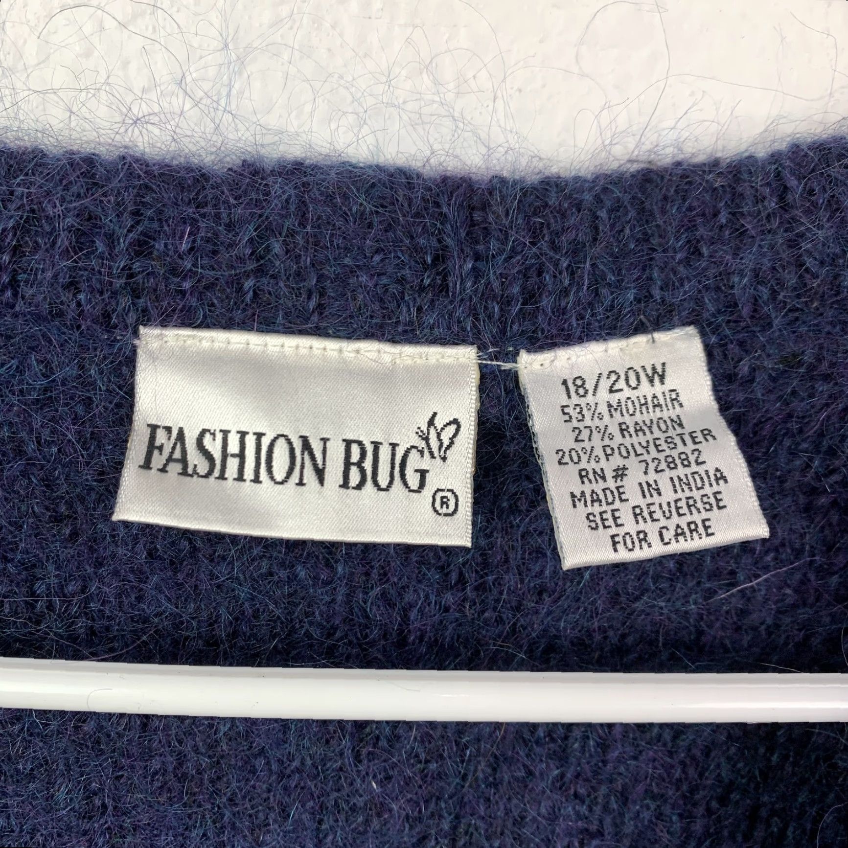 Vintage Fashion Bug Cardigan Sweater Plus Size 18/20W Navy Blue Mohair Blend Button-Front Fuzzy Knit Open-V-Neck Women's Casual, Cozy, Travel Size XXL / US 16-18 / IT 52-54 - 3 Thumbnail