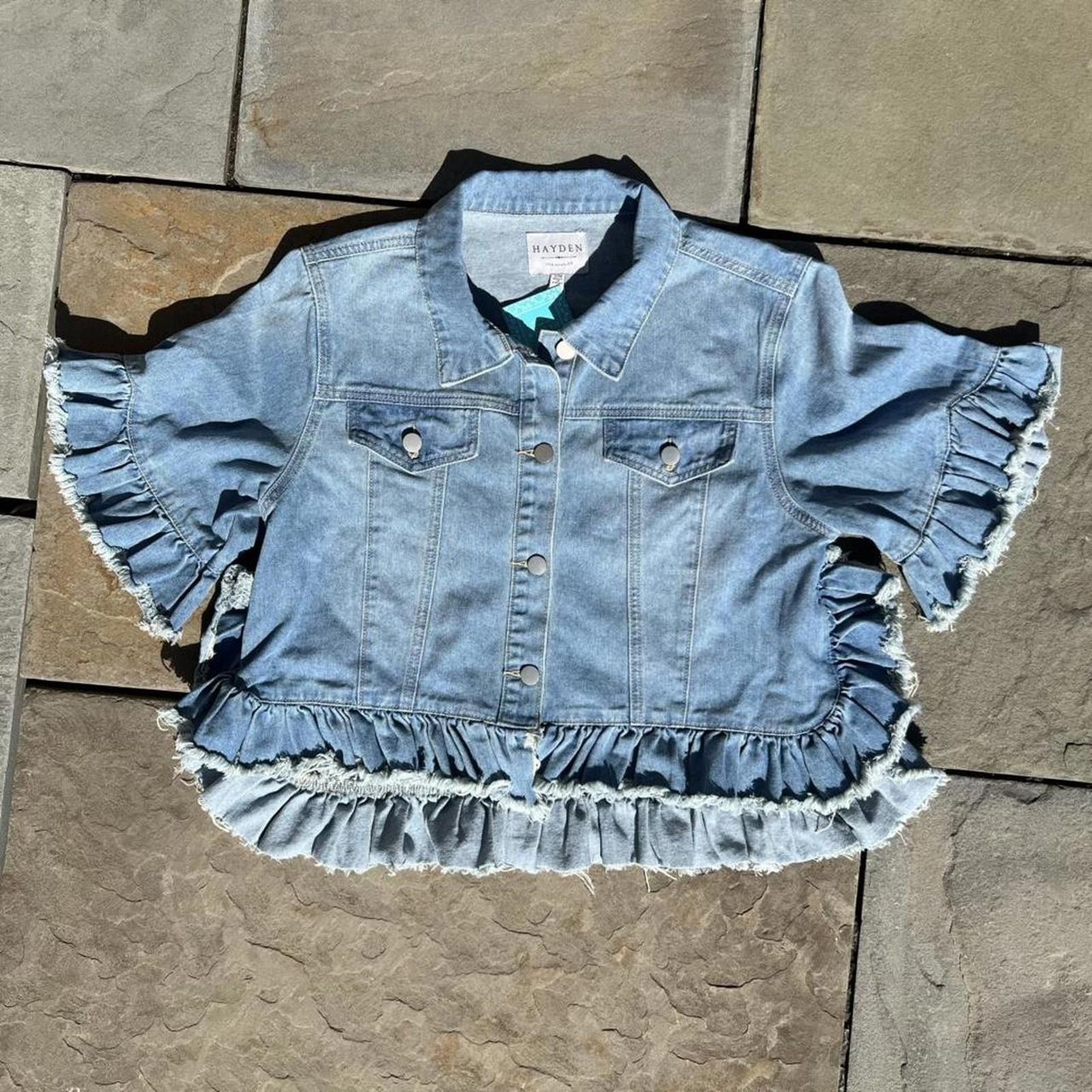 Other NWT Stonewashed Denim Ruched Frill Jacket Size S / US 4 / IT 40 - 1 Thumbnail
