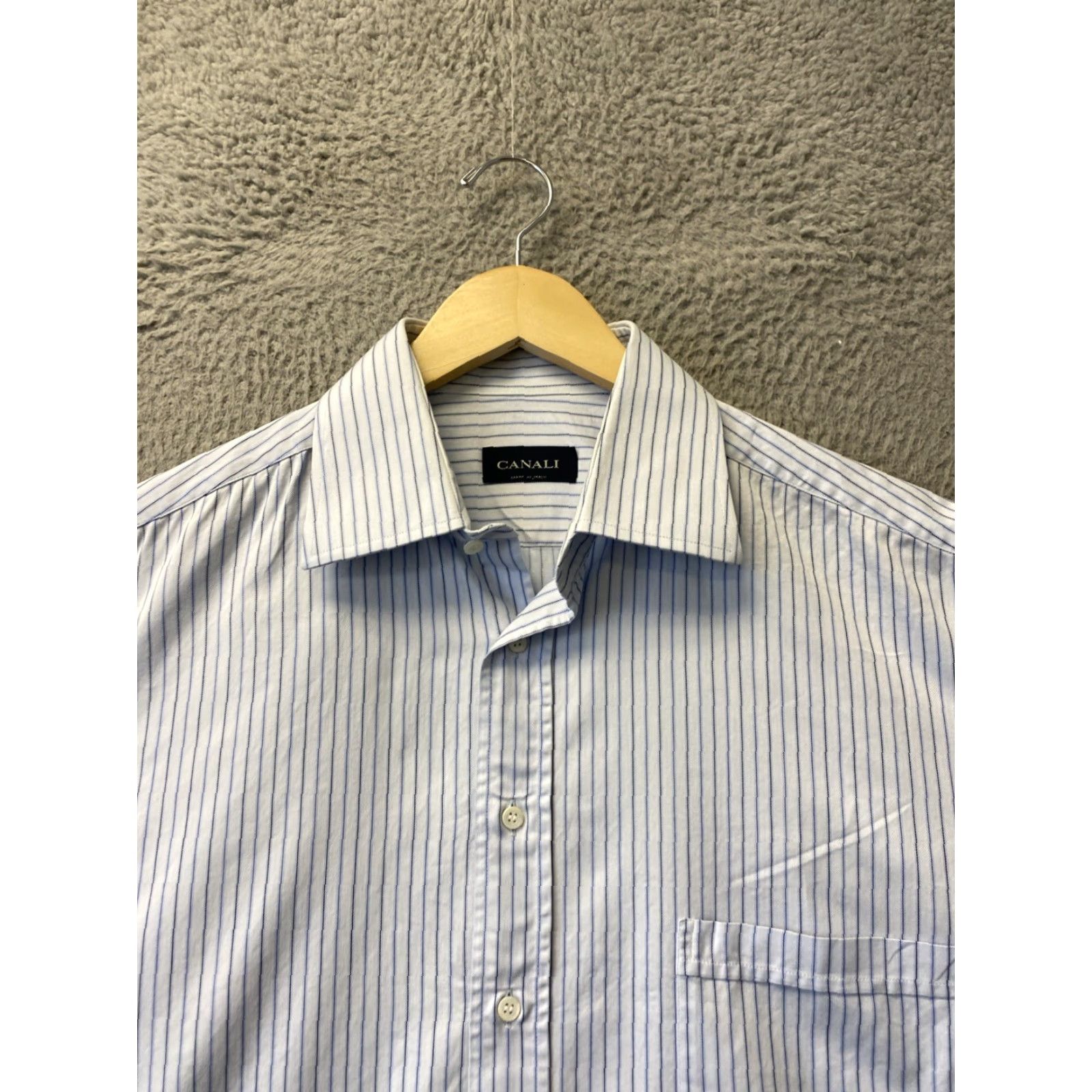 Canali VINTAGE Canali Dress Shirt Men's Blue 16.5 Regular Long Sleeve Button Striped Formal Size 42R - 3 Thumbnail