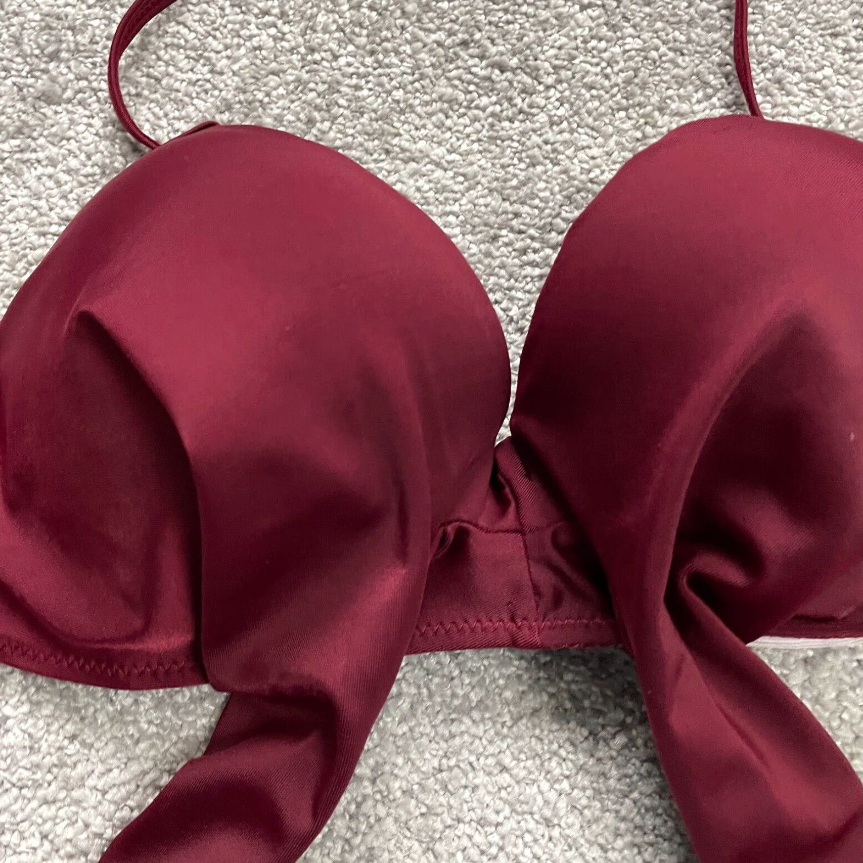 Vintage Unbranded Swimwear Bikini Top Womens XL Maroon Solid Push Up Underwired Beach Shirt? Size XL / US 12-14 / IT 48-50 - 4 Thumbnail