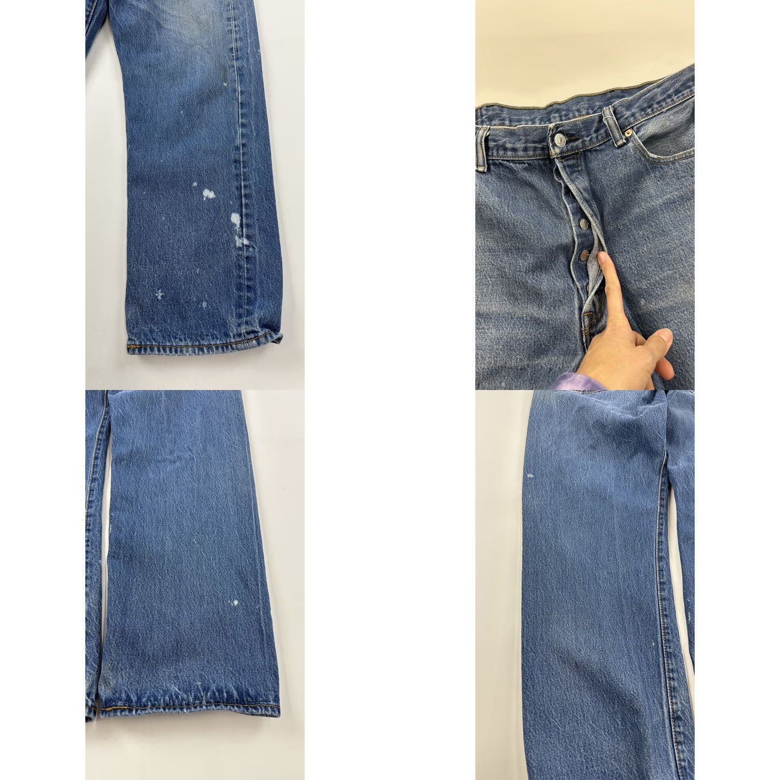 Levi's VINTAGE Levi’s 501 Jeans Men 35x28 Blue Button Jeans Straight Regular 35 Inseam 28 Cotton Denim Bohemian City Festival Grunge Hipster USA Mens Size US 35 - 8 Thumbnail