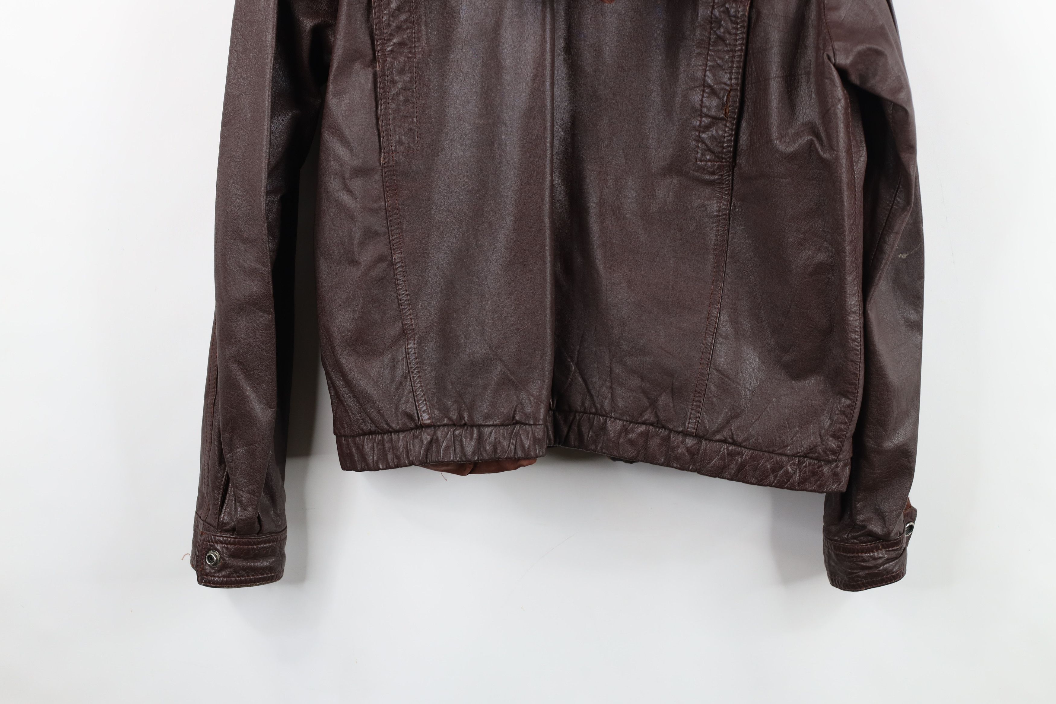 Vintage Vintage 70s Streetwear Hooded Leather Bomber Jacket Brown Size M / US 6-8 / IT 42-44 - 15 Thumbnail