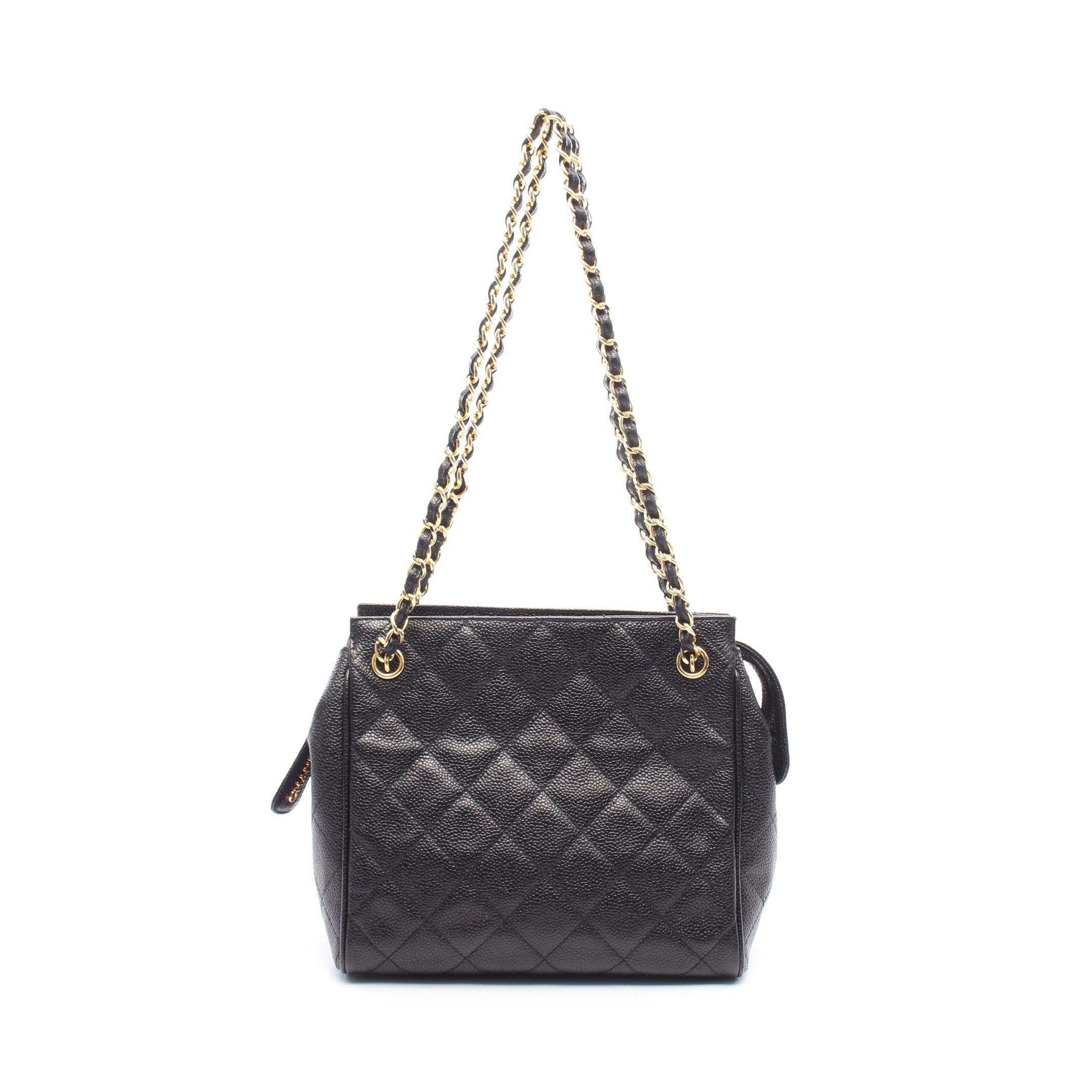 Chanel Matelasse Chain Handbag Tote Bag Caviar Skin Black Gold Hardware, Women's