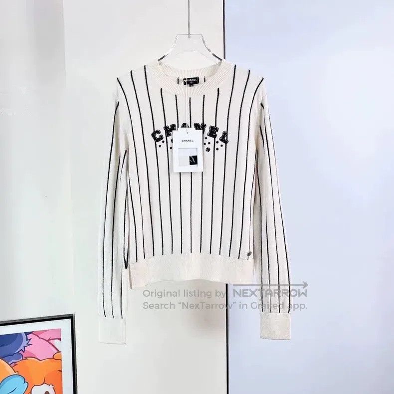 Chanel Chanel 23P black and white striped cashmere knit sweater Size XS / US 0-2 / IT 36-38 - 1 Thumbnail