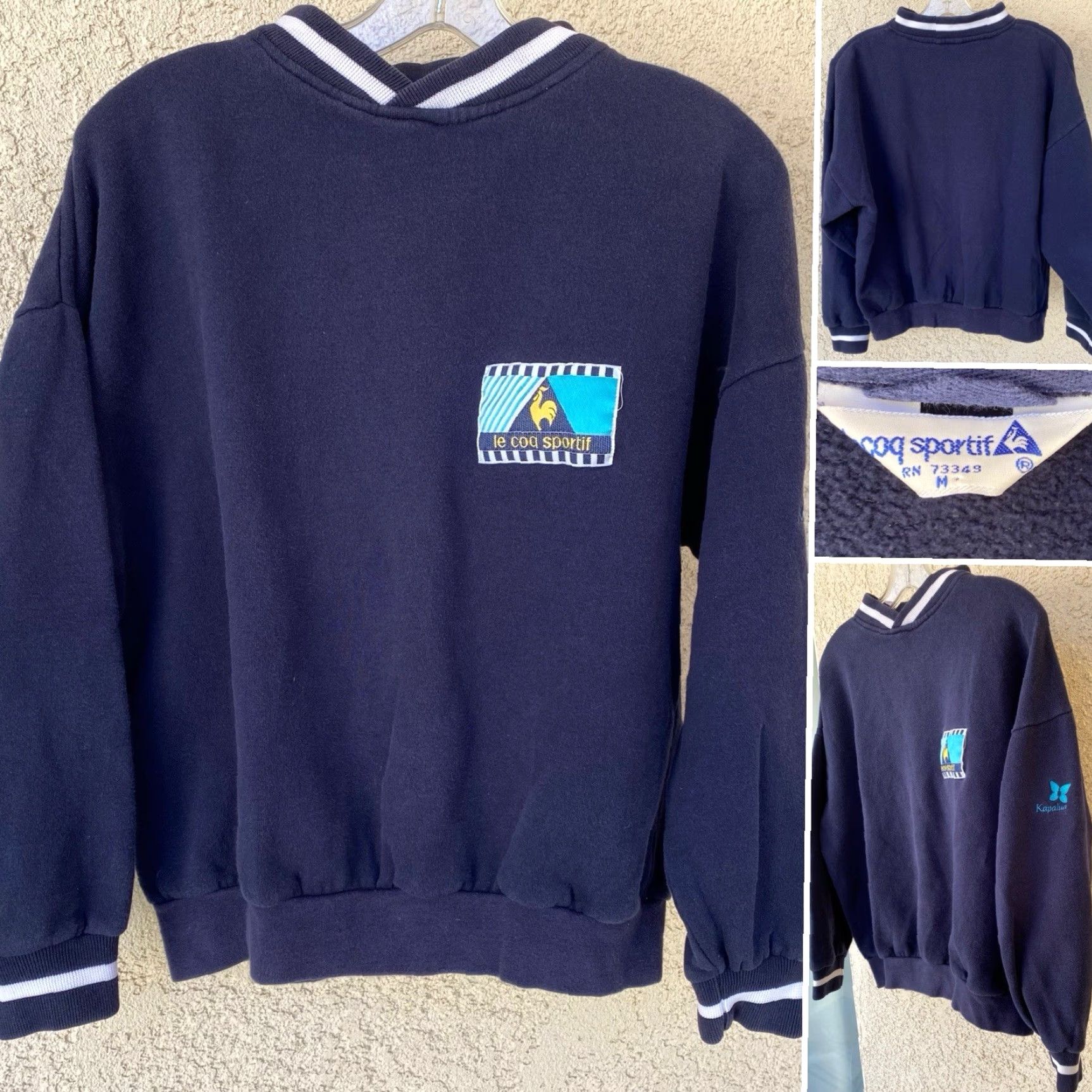 Le Coq Sportif VINTAGE Le Coq Sportif Sweatshirt M 80s 90s V Neck Kapalua Butterly Logo Hawaii Size US M / EU 48-50 / 2 - 2 Thumbnail