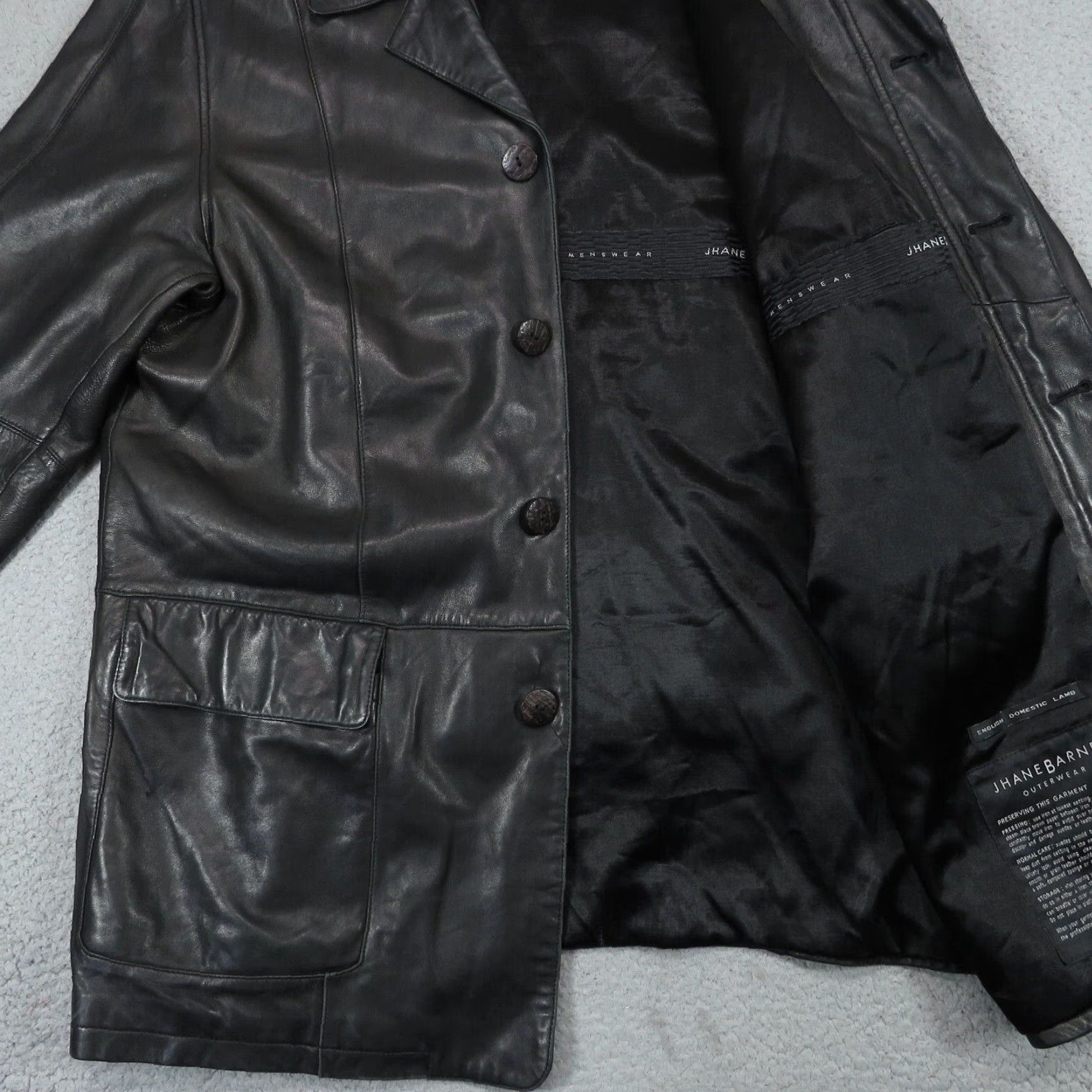 Vintage Jhane Barnes Leather Jacket Mens 42 Black Lambskin Overcoat 4 Button Lined Lamb Coat - Vintage? No Size US XS / EU 42 / 0 - 6 Thumbnail