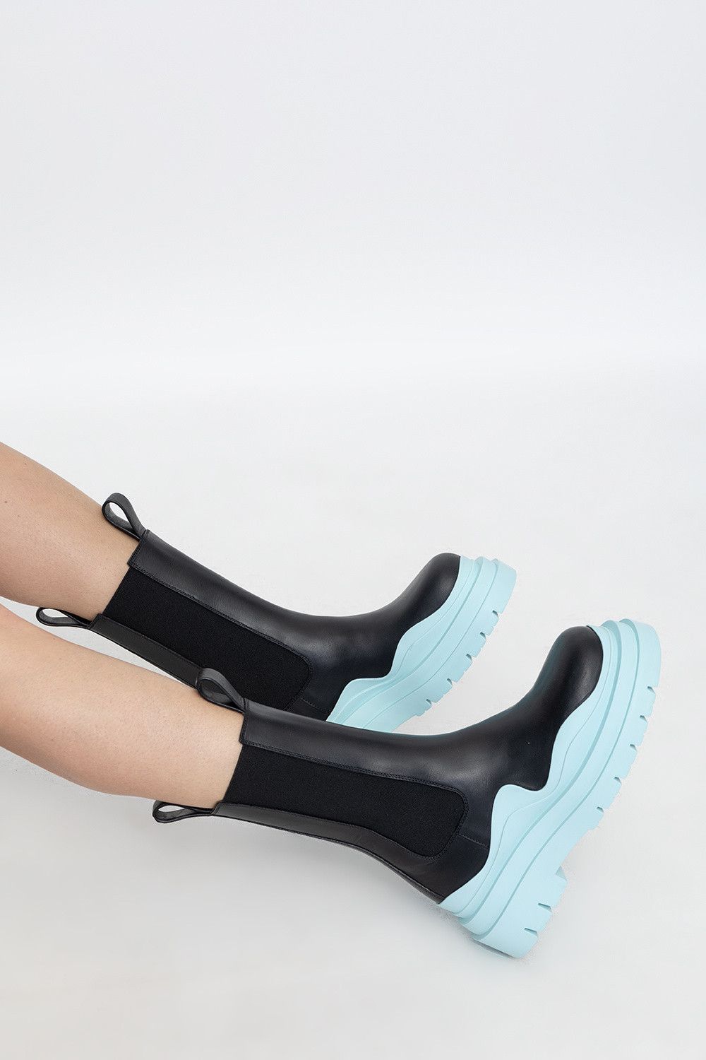 Black Pale Blue Tire Chelsea Boots