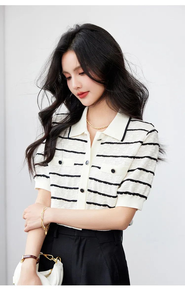 Other Elegant Polo Collar Women Slimming Knitted Half Sleeve Shirt Size M / US 6-8 / IT 42-44 - 2 Thumbnail