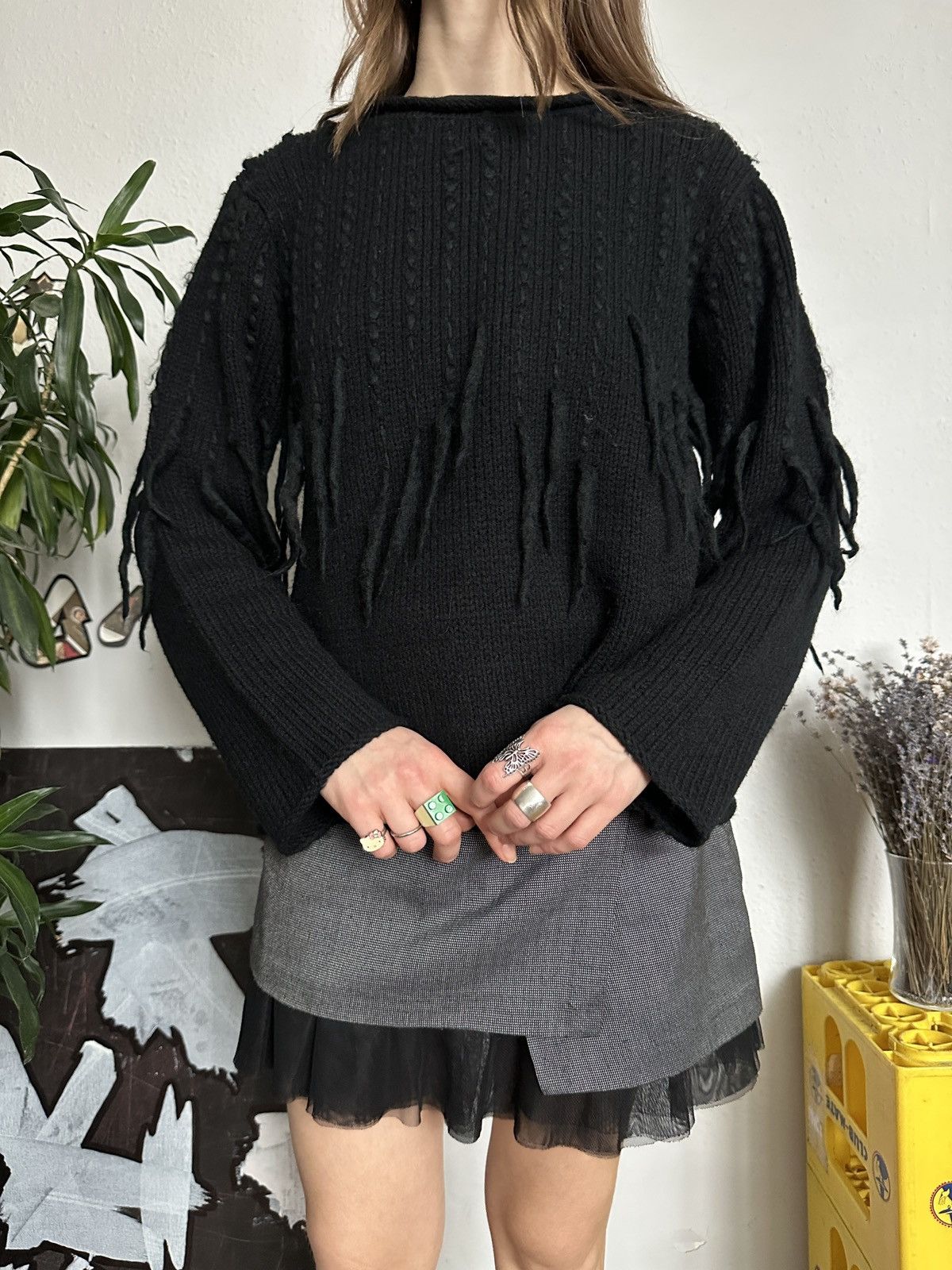 Designer Oui Moments Wool Blend Fringe Knit Pullover Size L / US 10 / IT 46 - 5 Thumbnail