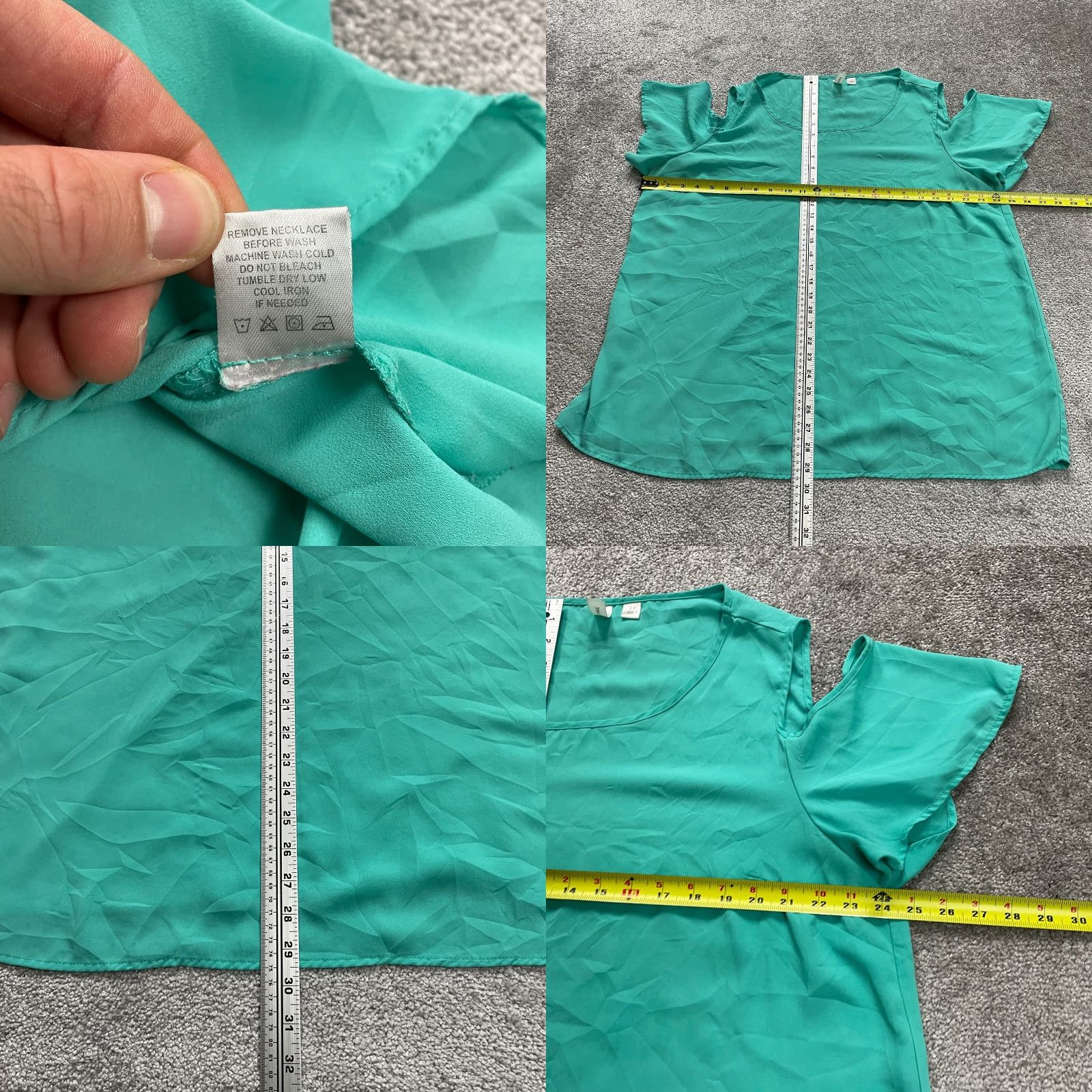 Vintage Tacera Blouse Womens 2XL Green Cold Shoulder Round Neck Short Sleeve Casual Top Size XXL / US 16-18 / IT 52-54 - 8 Thumbnail