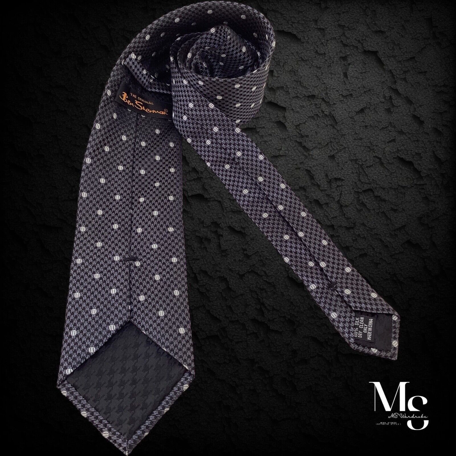 Ben Sherman BEN SHERMAN Gray Houndstooth Baseball Ball Silk Tie W: 3.25" Size ONE SIZE - 2 Thumbnail