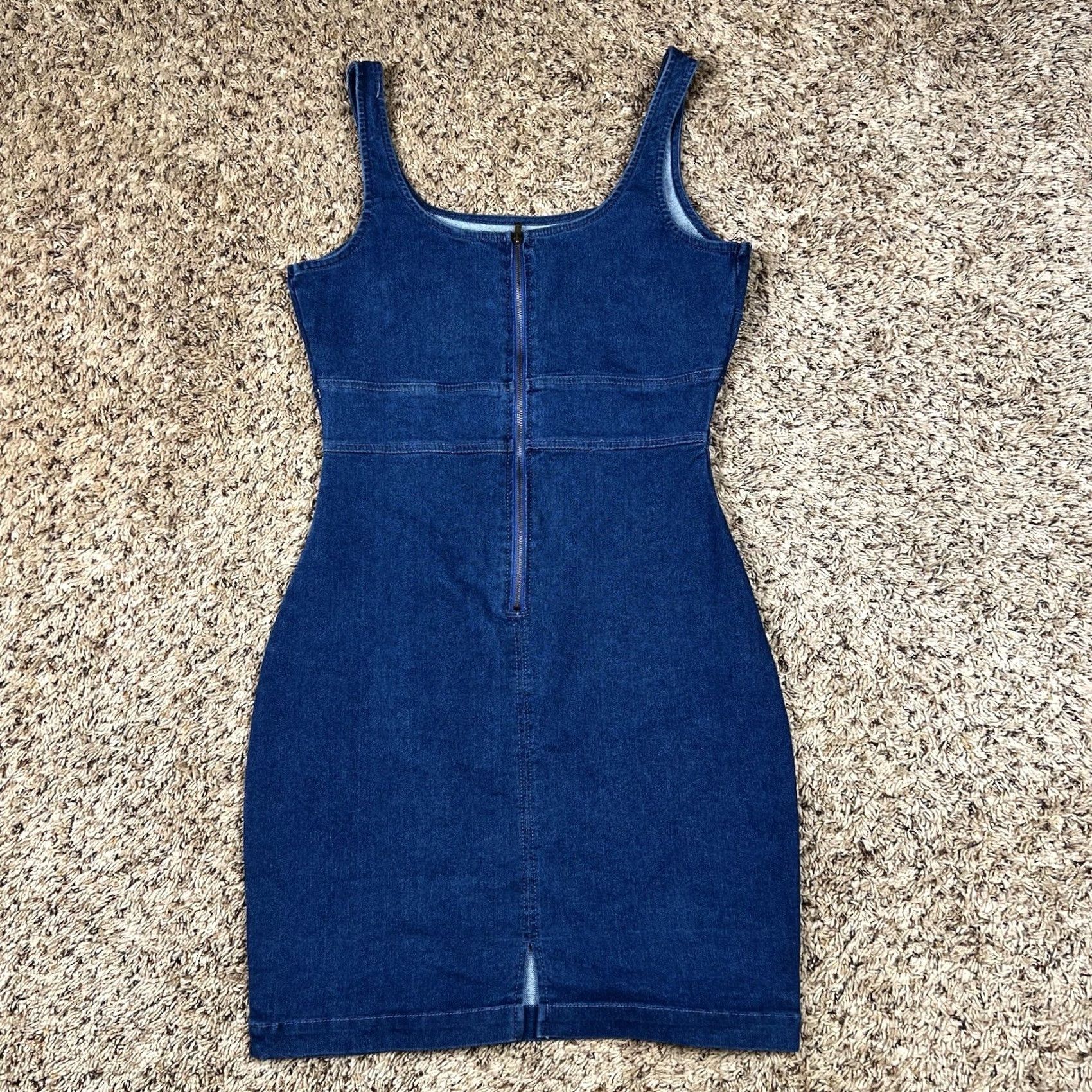 Vintage Derek Heart Jumper Dress Denim Blue Sleeveless Cotton Polyester Spandex Short Dress Medium M Womens Slim Stretch Fashion Size M / US 6-8 / IT 42-44 - 3 Thumbnail