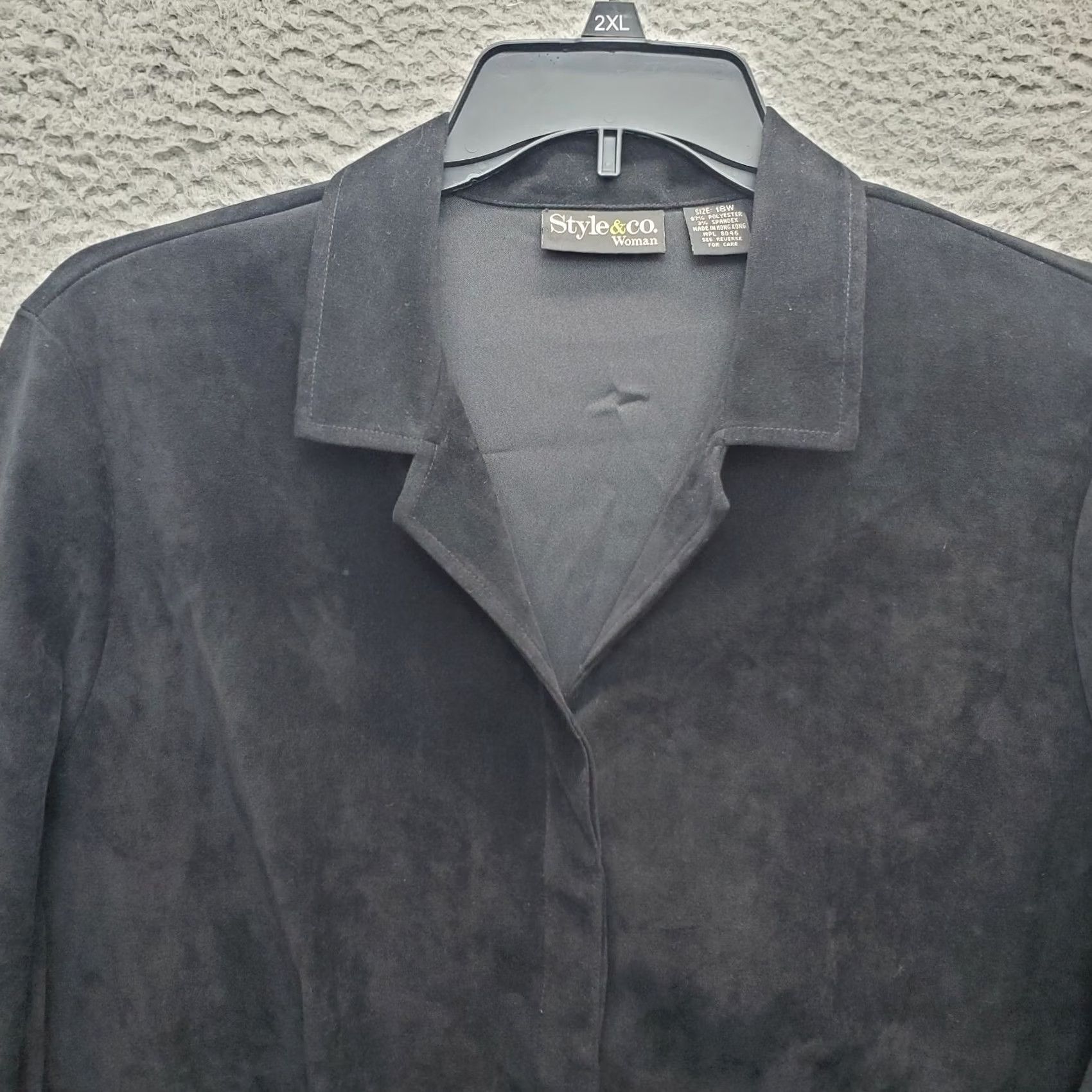 Vintage Style&co. Shacket Womens 18W Black Velour Pintuck Collared Inside Button Down Jacket Size XXL / US 16-18 / IT 52-54 - 3 Thumbnail