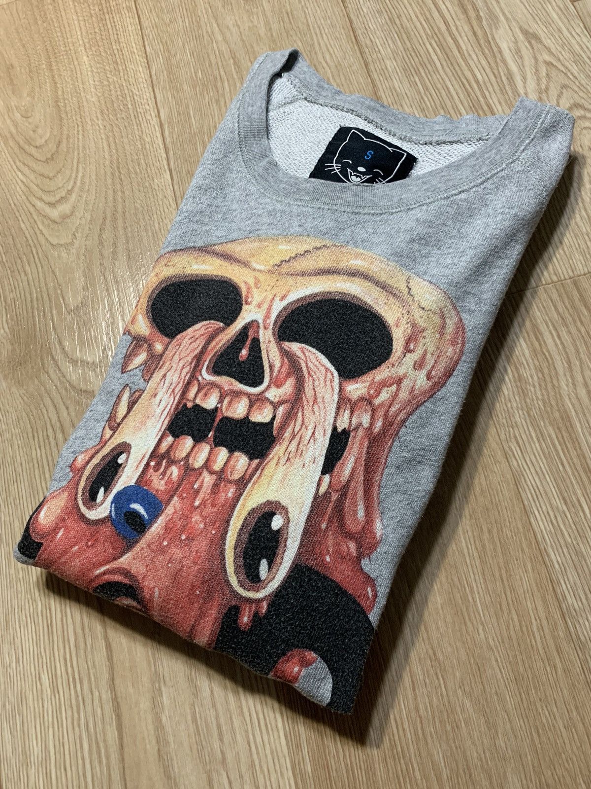 image of Drop Dead x Drop Dead Clothing Melting Mickey Mouse Sweatshirt in Grey, Men's (Size Small)